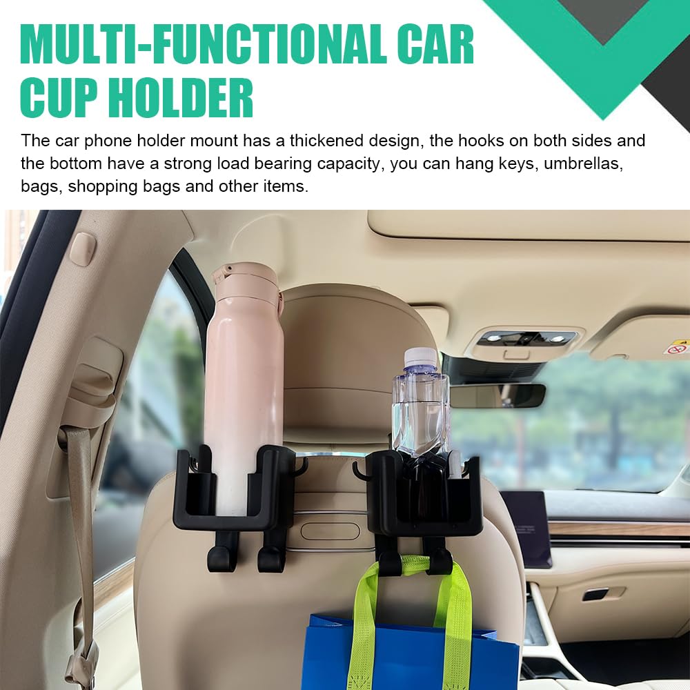 Car Hook - Car Organizer - Car Cup Holder - Car Phone Holder Backseat - Headrest Hooks - Bag Holder - Clothes Hanger - Car Accessories Interior - Car Gadgets - Storage - Travel Accessories - Multifunctional - Black - 2 Pieces