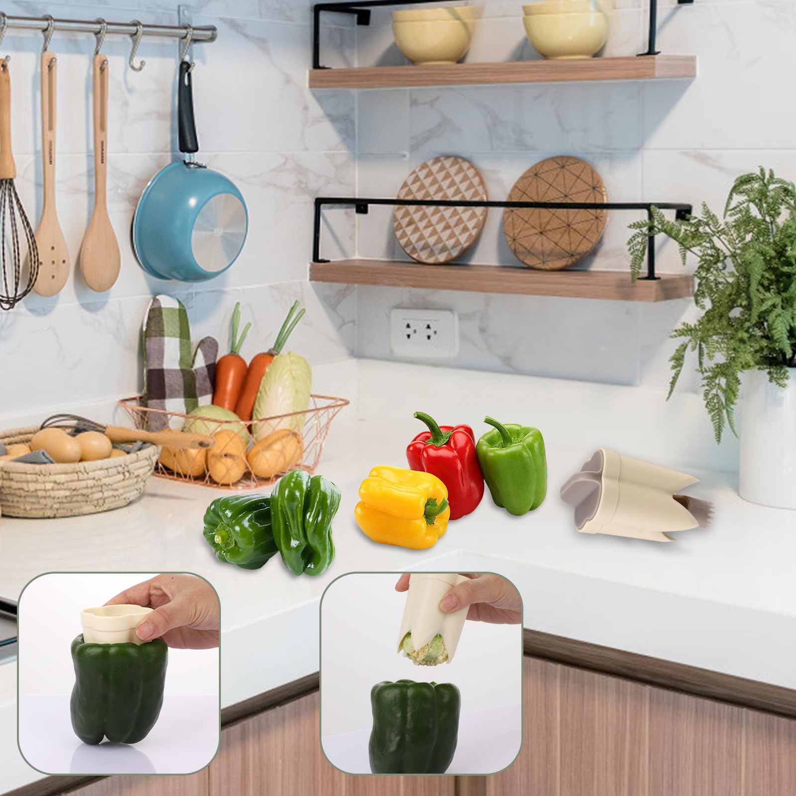 Bell Pepper Pitter - Jalapeño Pepper Drill - Chili Pepper Core Remover - Universal Vegetable Cutter - Kitchen Utensils - Bell Pepper Drill - Seed Remover - Handy Kitchen Aid - Fruit and Vegetable Tool - Kitchen Accessories - White - 2 Pieces