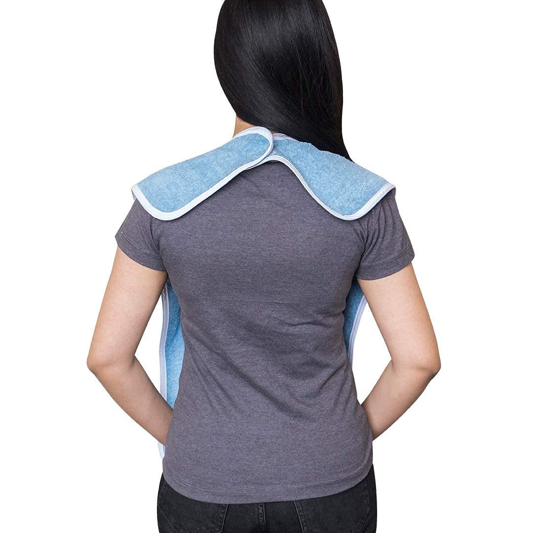Adult Bib - Clothing Protector - Senior Eating Apron - Large Bib - Terrycloth Eating Bib - Washable Clothing Protector - Eating and Drinking Aids - Waterproof Lining - Neck Closure - Reusable - Blue - Pack of 2