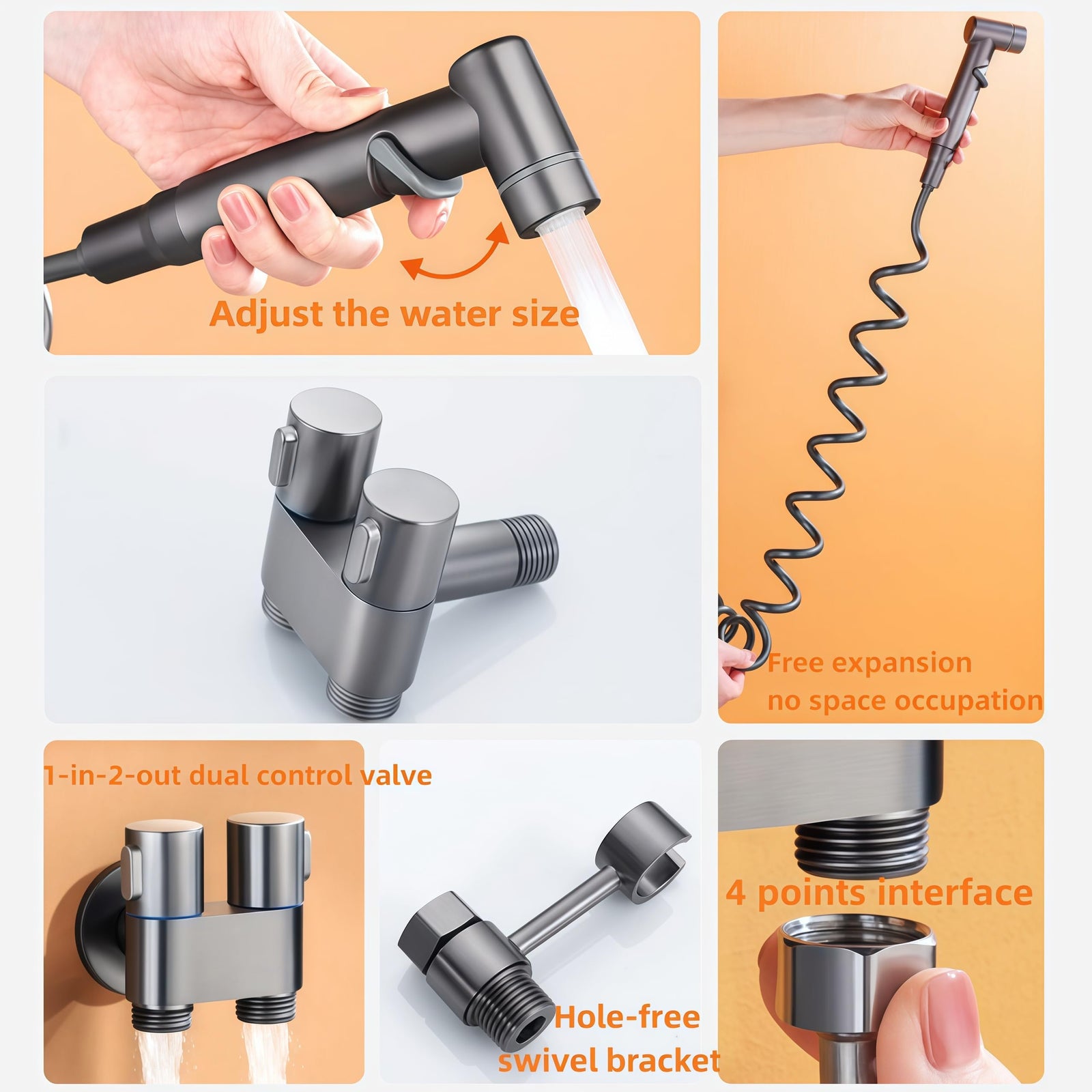 Bidet Sprayer - Hand Shower Toilet - Shattaf - WC Shower - Toilet Sprayer - Hand Bidet - Bidet Faucet - Intimate Hygiene - Stainless Steel - Bathroom Accessories - Complete Set with Hose - Including Adapter 1/2 to 3/8 - Gray - 1 Piece