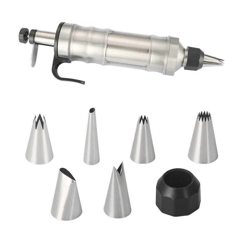 Whipped Cream Maker - Garnishing Syringe - Nozzle Set - Cake Decorating - Stainless Steel Nozzles - Cookie Press - Cupcake Decorating - Baking Tools - Professional Piping Bag Alternative - Kitchen Utensils - Baking Supplies - Silver - 1 Piece