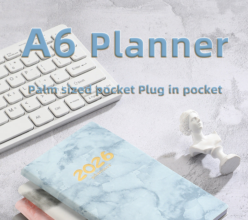 Pocket diary 2026 - A6 diary - Weekly planner - Yearly planner - Organizer - Planner book - 2026 diary for women - School diary - Weekly diary - Compact diary - Diary - Planning tool - Small diary - Marble design - Blue - 1 piece