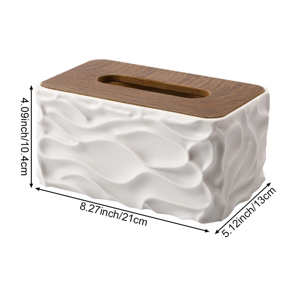 Tissue Box - Tissue Box - Handkerchief Box - Tissue Holder - Napkin Holder - Baby Wipes Box - Tissue Dispenser - Storage Box - Bathroom Accessories - Desk Organizer - Living Room Decoration - Bedroom Interior - Modern Design - White with Wood - 1 Piece