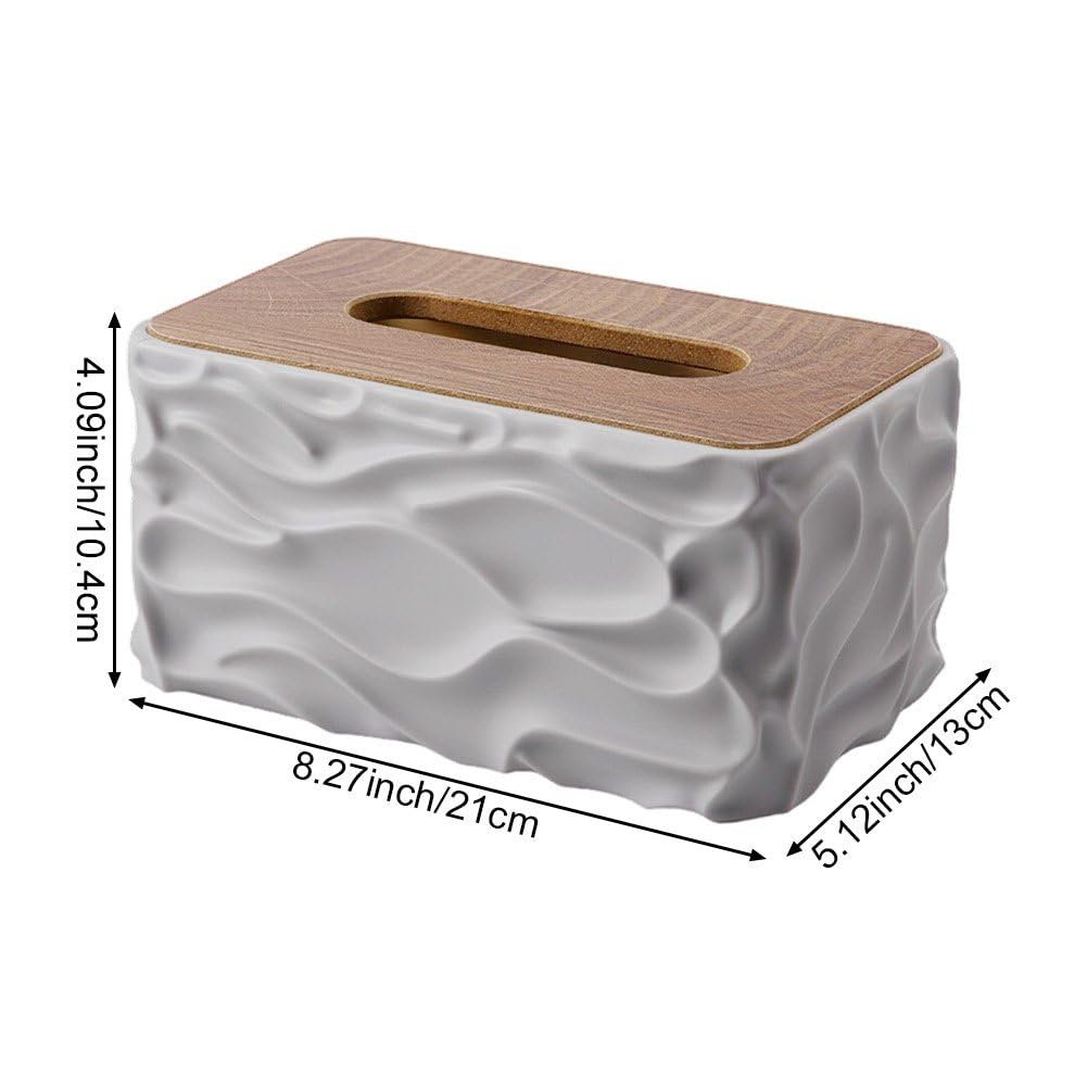 Tissue Box - Tissue Box - Handkerchief Box - Tissue Holder - Napkin Holder - Baby Wipes Box - Tissue Dispenser - Storage Box - Bathroom Accessories - Desk Organizer - Living Room Decoration - Bedroom Interior - Modern Design - Gray with Wood - 1 Piece