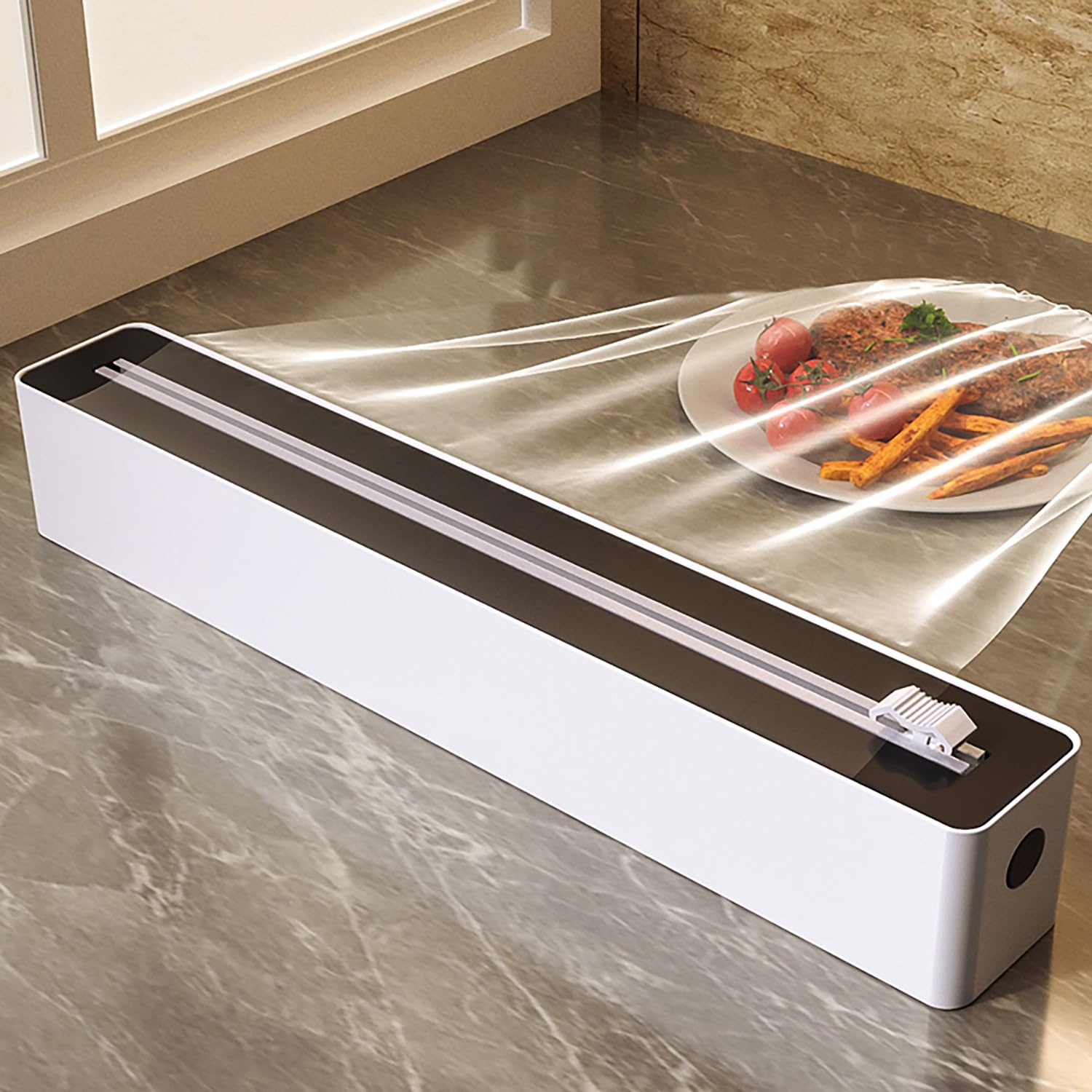 Foil Cutter - Cling Film Dispenser - Aluminum Foil Holder - Foil Cutter - Kitchen Drawer Organizer - Paper Towel Holder - Wrapping Paper Cutter - Baking Paper Holder - Refillable Foil Holder - Kitchen Gadgets - Compact Design - White - 1 Piece