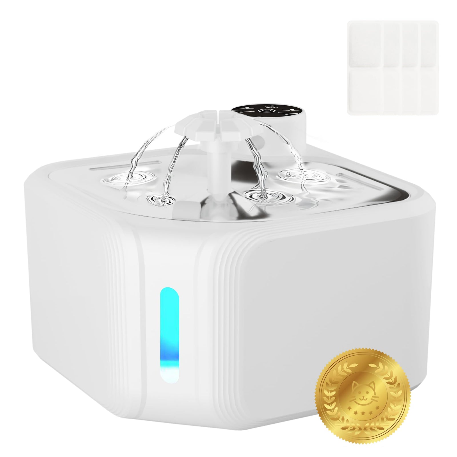 Cat Drinking Fountain - Water Fountain - Dog Drinking Bowl - Automatic Drinking Bowl - Cat Fountain - Dog Fountain - Water Dispenser - Whisper-Quiet - Includes 8 Filters - LED Lighting - Water Bowl - Pet Accessories - 2.8 Liters - Black - 1 Piece