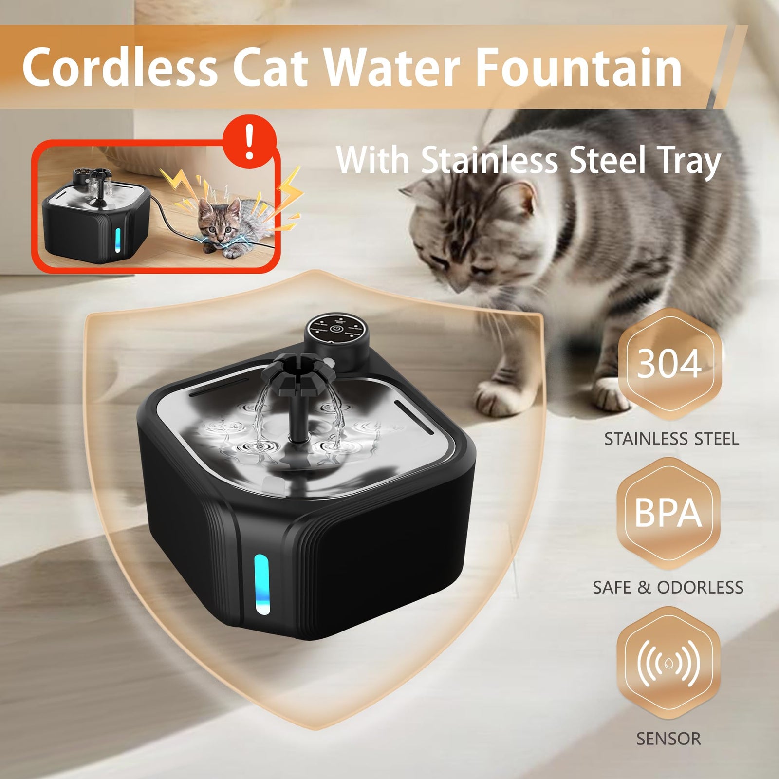 Cat Drinking Fountain - Water Fountain - Dog Drinking Bowl - Automatic Drinking Bowl - Cat Fountain - Dog Fountain - Water Dispenser - Whisper-Quiet - Includes 8 Filters - LED Lighting - Water Bowl - Pet Accessories - 2.8 Liters - White - 1 Piece
