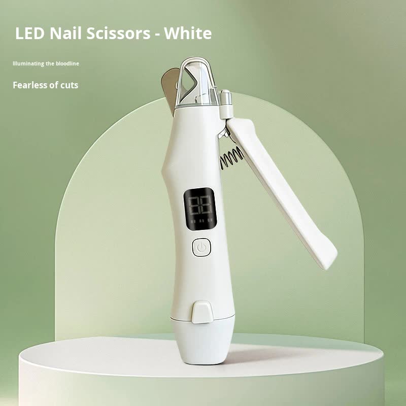 Dog Nail Scissors - Cat Nail Clippers - Professional Nail Clippers - LED Lighting - Rechargeable - Digital Display - Pet Care - Nail Cutting - Collection Tray - Paw Care - Safe & Sharp - Stainless Steel - Nail Care - White - 1 Piece