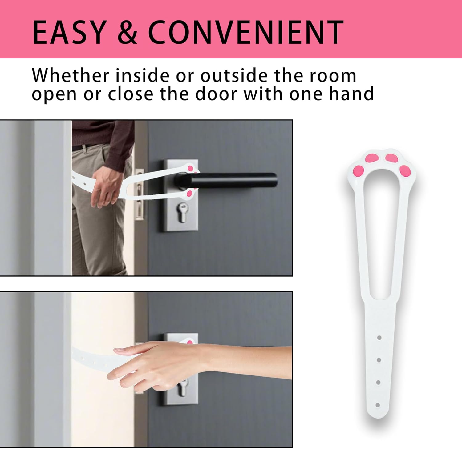 Door Stopper - Door Holder - Door Holder - Dog Barrier - Cat Flap Alternative - Door Stop - Door Catch - Door Hook - Ventilation - Pet Accessories - Door Security - Adjustable - Cat Paw - White - 2 pieces