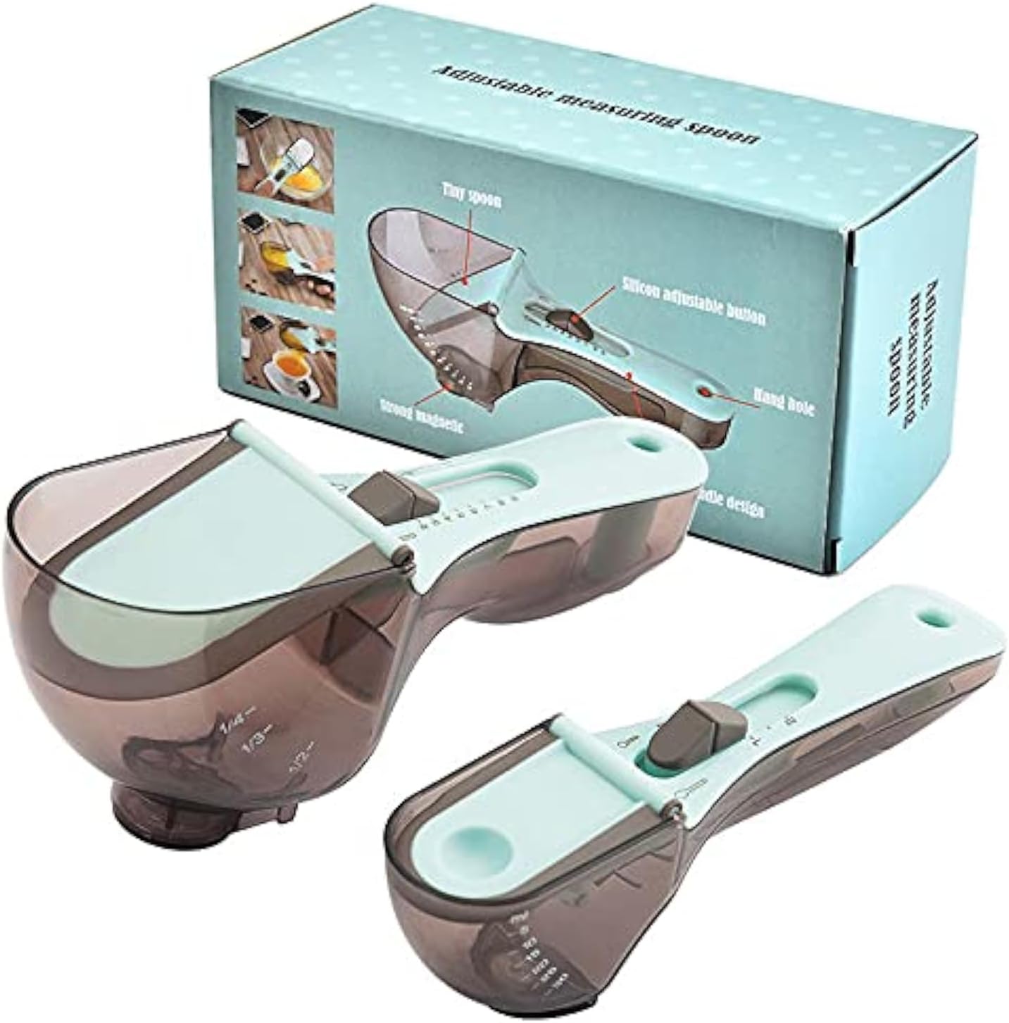 Measuring spoons - Measuring scoops - Adjustable measuring scoop - Measuring cup - Kitchen utensils - Baking utensils - Kitchen accessories - Teaspoon - Tablespoon - Coffee scoop - Dosing - Measuring - Baking utensils - Measuring spoon set - Blue - 3 piec