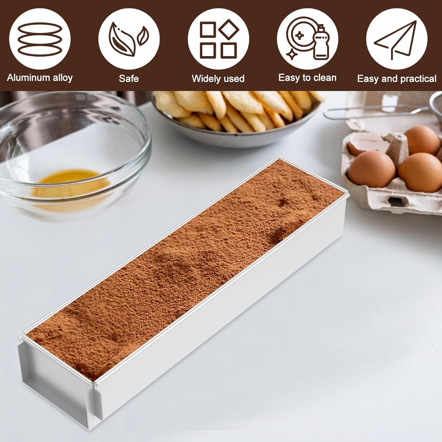 Baking tin - Cake tin - Tiramisu tin - Baking pan - Rectangular cake tin - Terrine tin - Loaf tin - Dessert tin - Pastry - Oblong baking tin - Kitchen utensils - Baking utensils - Kitchen accessories - Stainless steel - Stainless steel - Silver - 1 piece