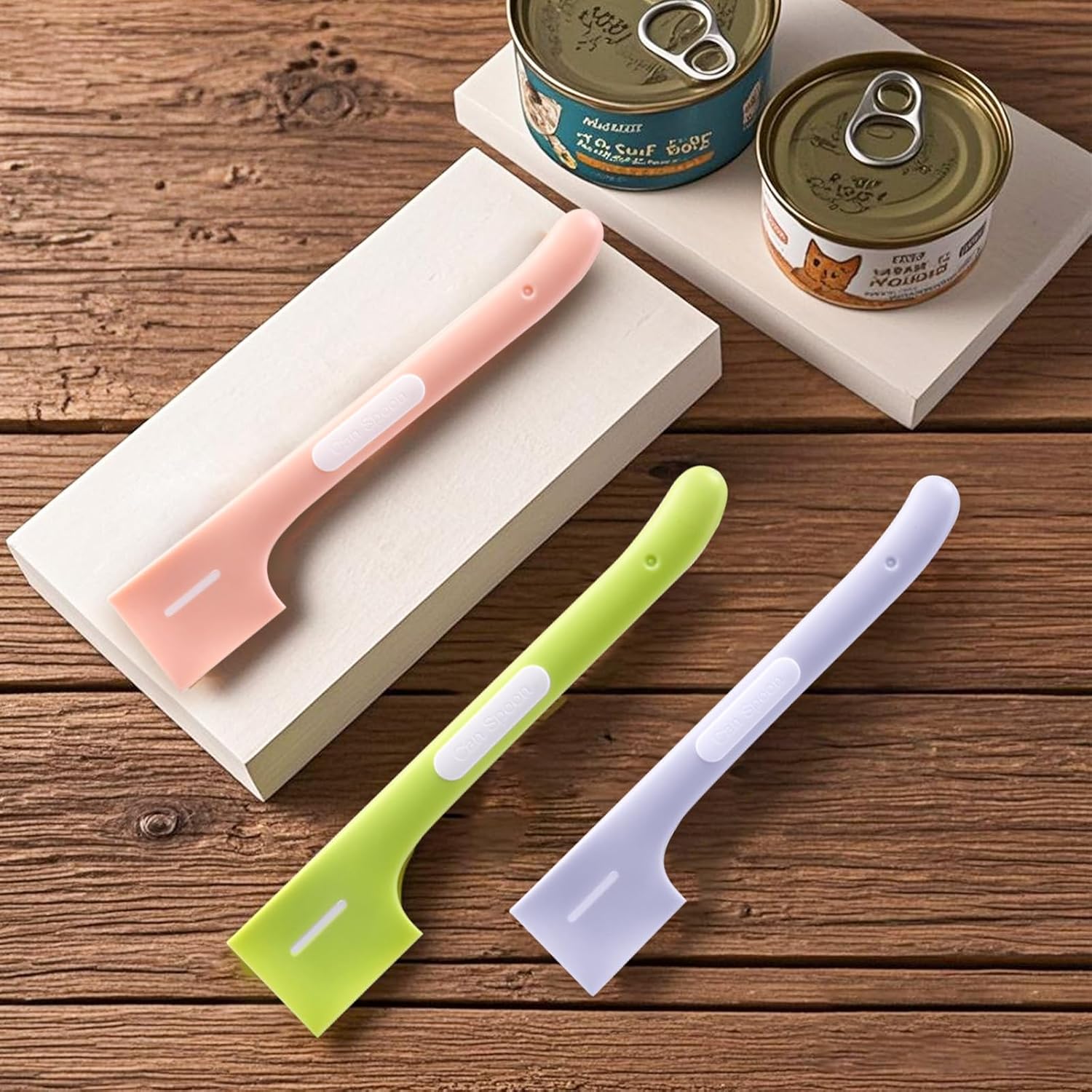 Pot licker - Spatula - Cat food spoon - Dog food spoon - Can opener - Feeding spoon - Silicone spatula - Pet supplies - Pet accessories - Kitchen utensils - Cans - Food scoop - Wet food - Multicolor - Pack of 3