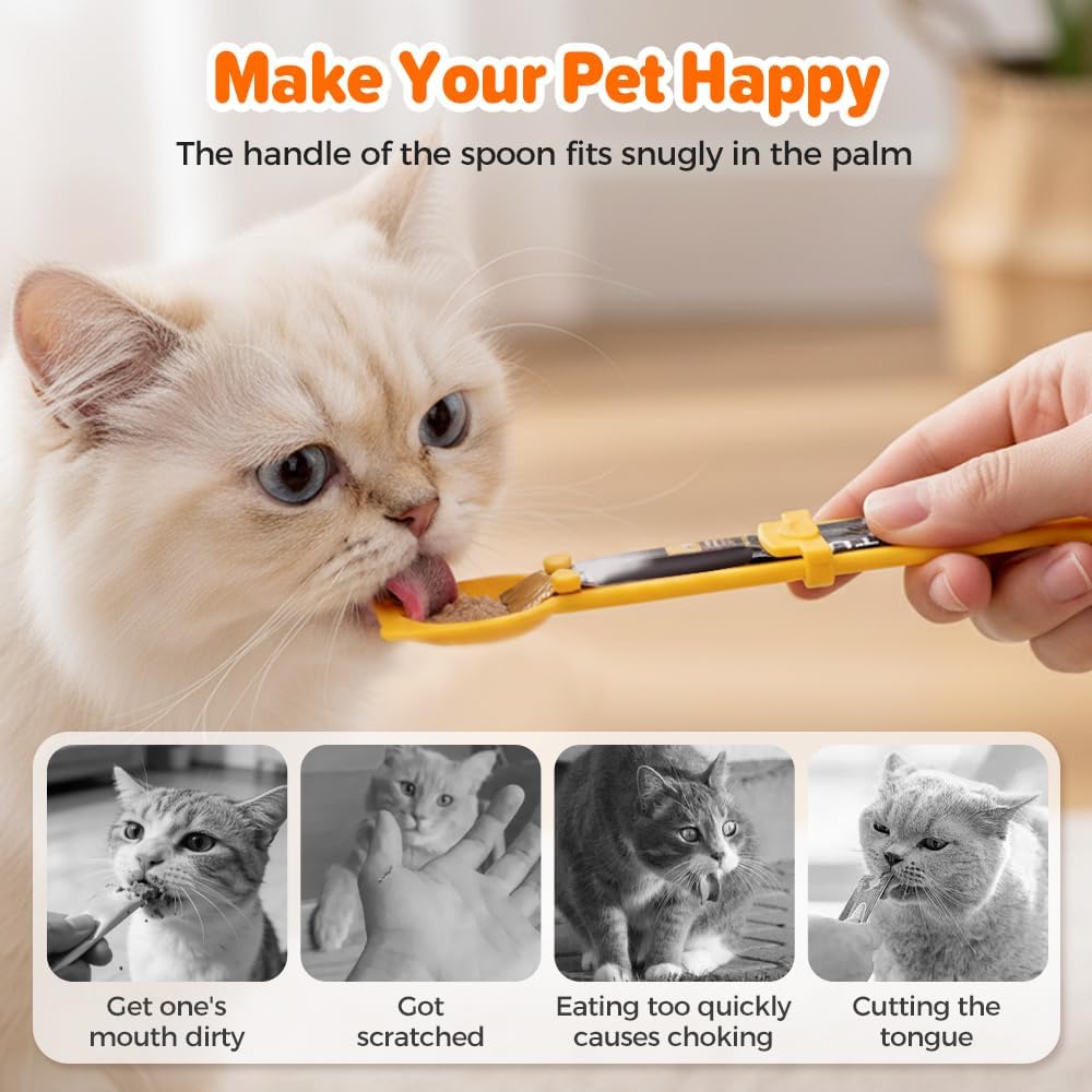 Cat Food Spoon - Cat Treats - Lick Snack - Liquid Snack - Feeding Spoon - Pet Supplies - Pet Accessories - Food Scoop - Treats - Dispenser - Food Bowl Accessories - Dog Food - Snack Holder - Multicolor - 4 pieces