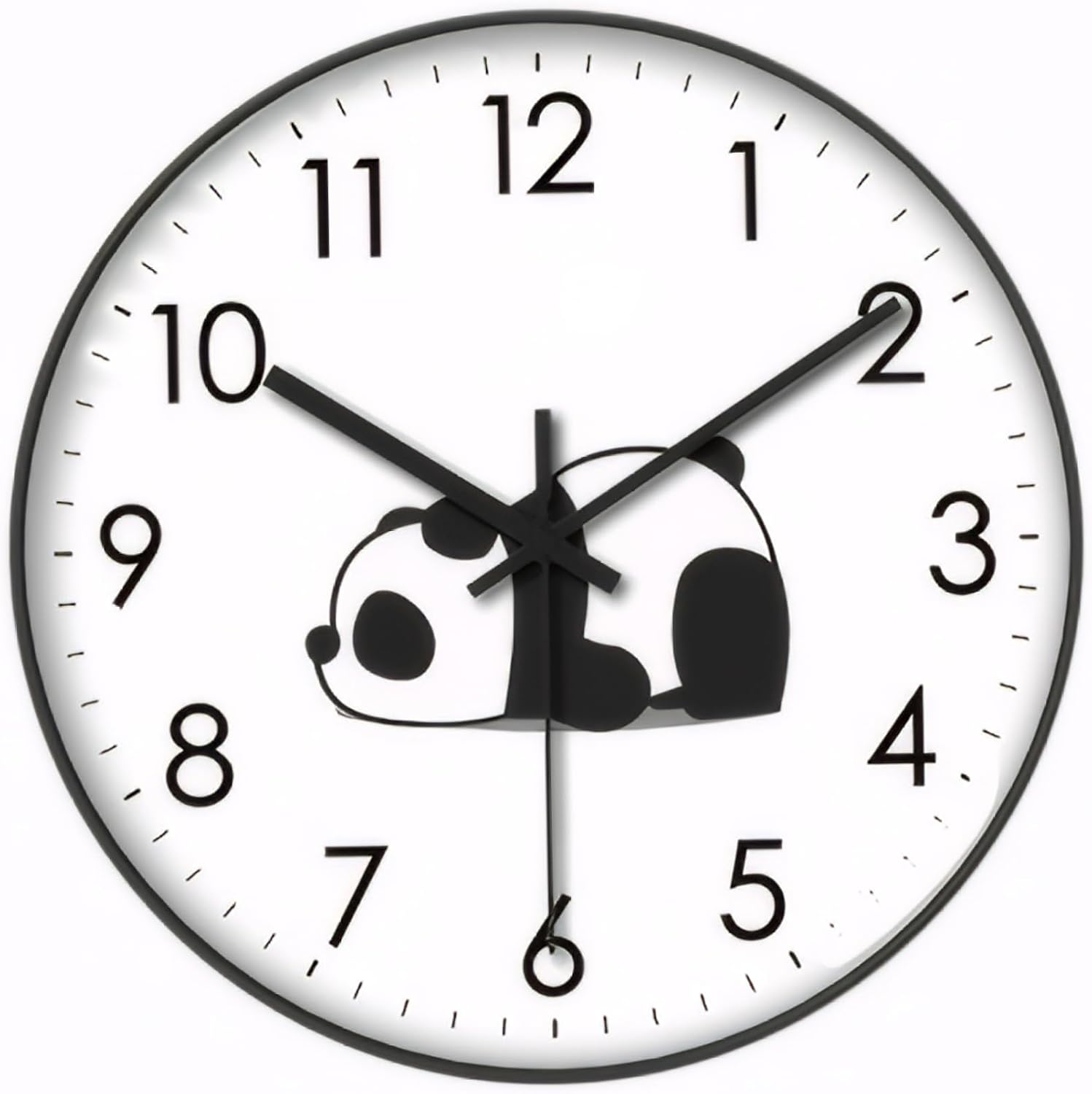 Wall Clock - Clock - Silent Wall Clock - Wall Clock - Analog Clock - Living Room Wall Clock - Bedroom Clock - Panda Design - Animal Motif - Modern Interior - Silent - Not Ticking - Wall Decoration - Office - Kitchen - Black and White - 1 Piece