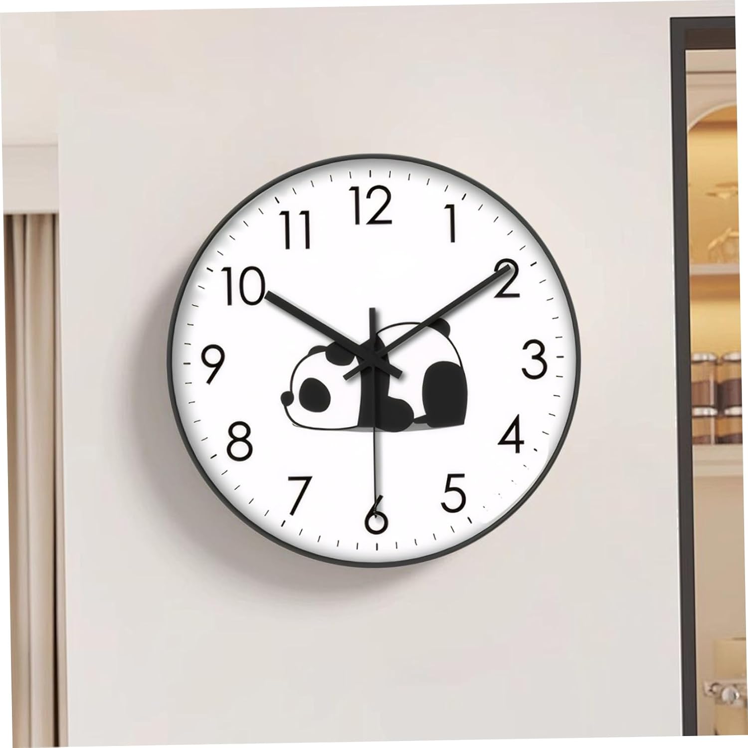 Wall Clock - Clock - Silent Wall Clock - Wall Clock - Analog Clock - Living Room Wall Clock - Bedroom Clock - Panda Design - Animal Motif - Modern Interior - Silent - Not Ticking - Wall Decoration - Office - Kitchen - Black and White - 1 Piece
