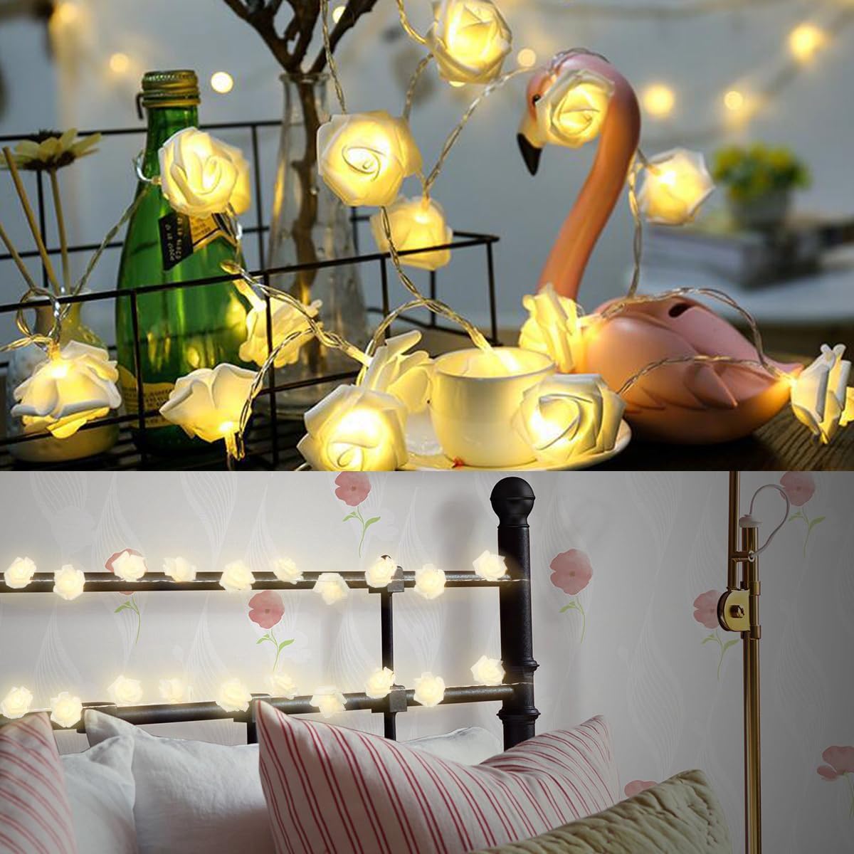 Rose Lights - Living Room Mood Lighting - LED Lights - Bedroom Decoration - Artificial Flowers - Wedding Decoration - Home Accessories - Light Chain - Room Decoration - Party Lighting - Warm White - 1 Piece