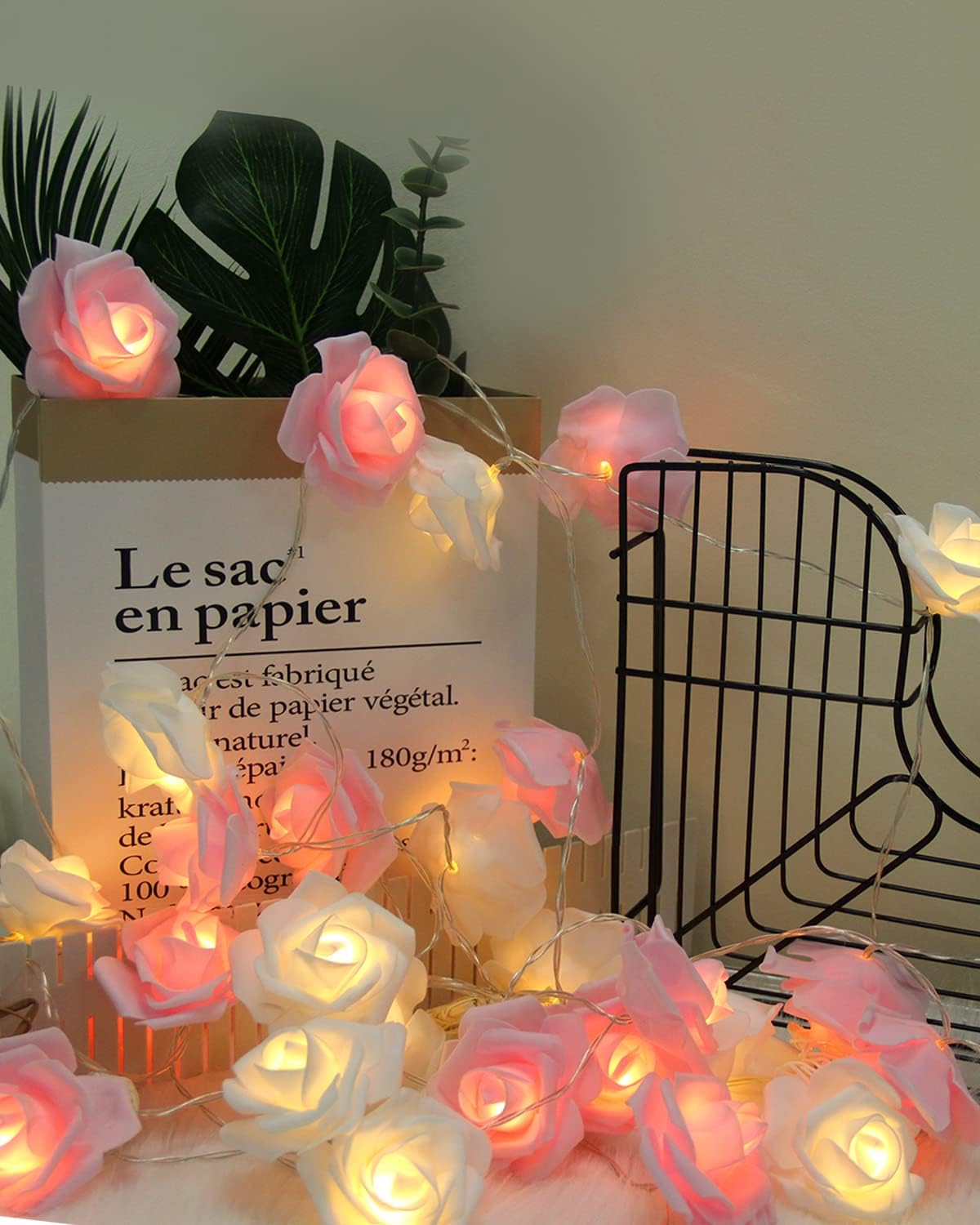 Rose Fairy Lights - Indoor Mood Lighting - Bedroom Decoration - LED Lights - Artificial Flowers - Wedding Decoration - Window Decoration - Valentine's Day Gift - Fairy Lights - Home Accessories - Party Lighting - Pink and White - 1 Piece