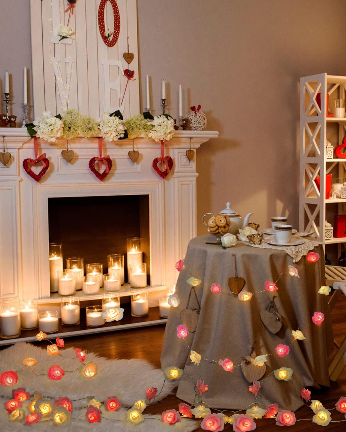 Rose Fairy Lights - Indoor Mood Lighting - Bedroom Decoration - LED Lights - Artificial Flowers - Wedding Decoration - Window Decoration - Valentine's Day Gift - Fairy Lights - Home Accessories - Party Lighting - Pink and White - 1 Piece