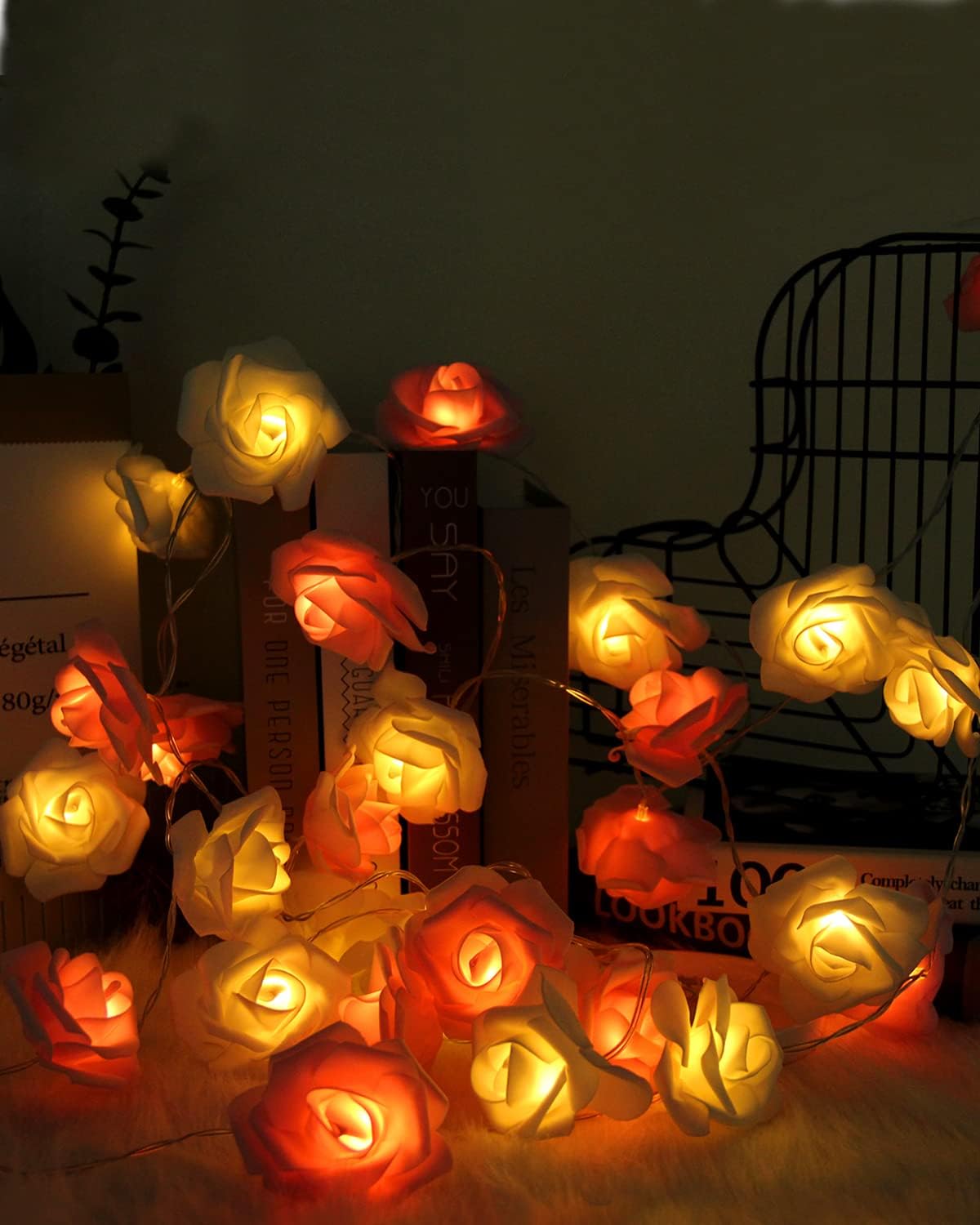 Rose Fairy Lights - Indoor Mood Lighting - Bedroom Decoration - LED Lights - Artificial Flowers - Wedding Decoration - Window Decoration - Valentine's Day Gift - Fairy Lights - Home Accessories - Party Lighting - Pink and White - 1 Piece