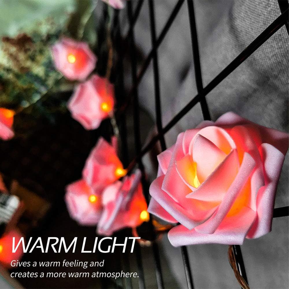 Rose Fairy Lights - Indoor Mood Lighting - Bedroom Decoration - LED Lights - Artificial Flowers - Wedding Decoration - Window Decoration - Valentine's Day Gift - Fairy Lights - Home Accessories - Party Lighting - Pink - 1 Piece