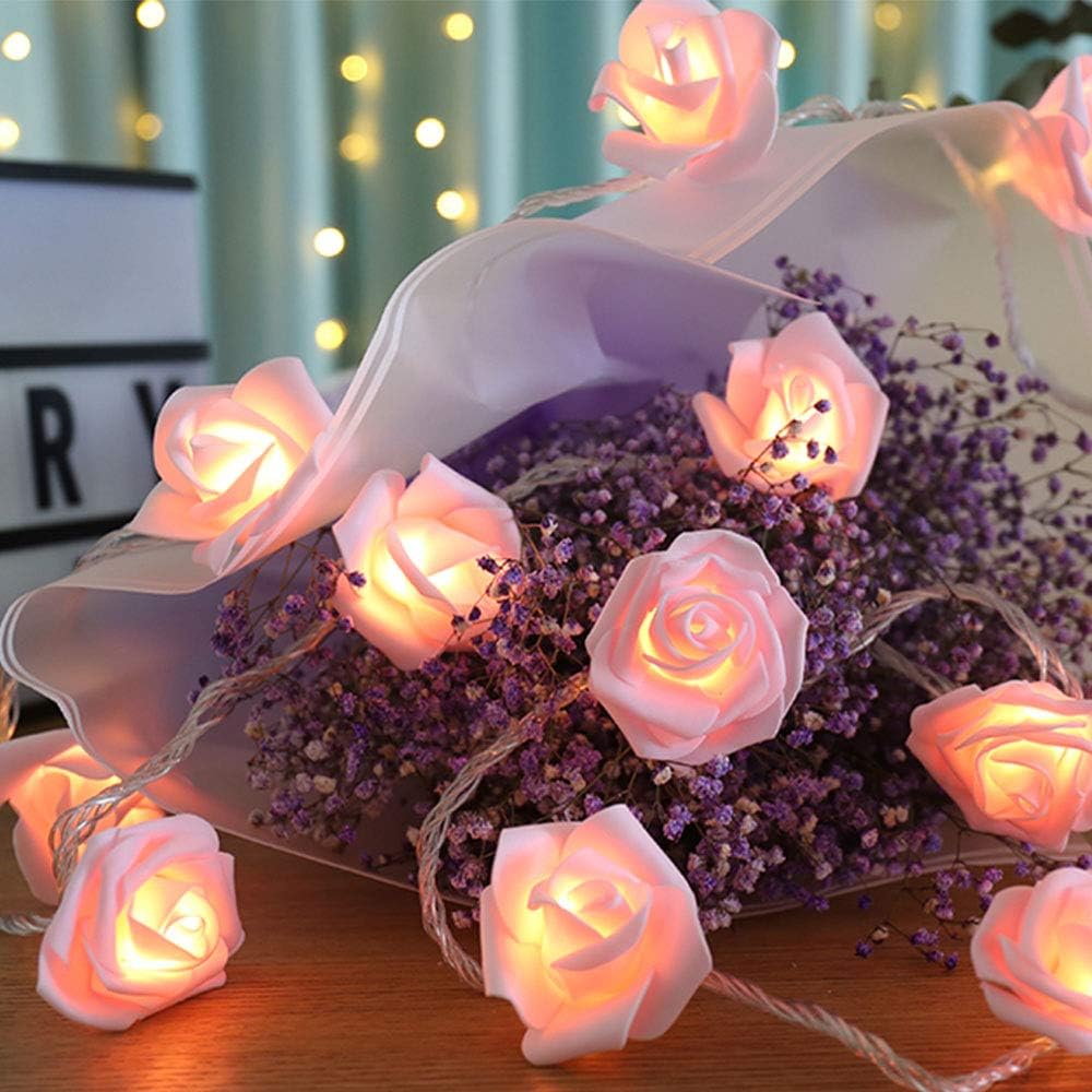 Rose Fairy Lights - Indoor Mood Lighting - Bedroom Decoration - LED Lights - Artificial Flowers - Wedding Decoration - Window Decoration - Valentine's Day Gift - Fairy Lights - Home Accessories - Party Lighting - Pink - 1 Piece