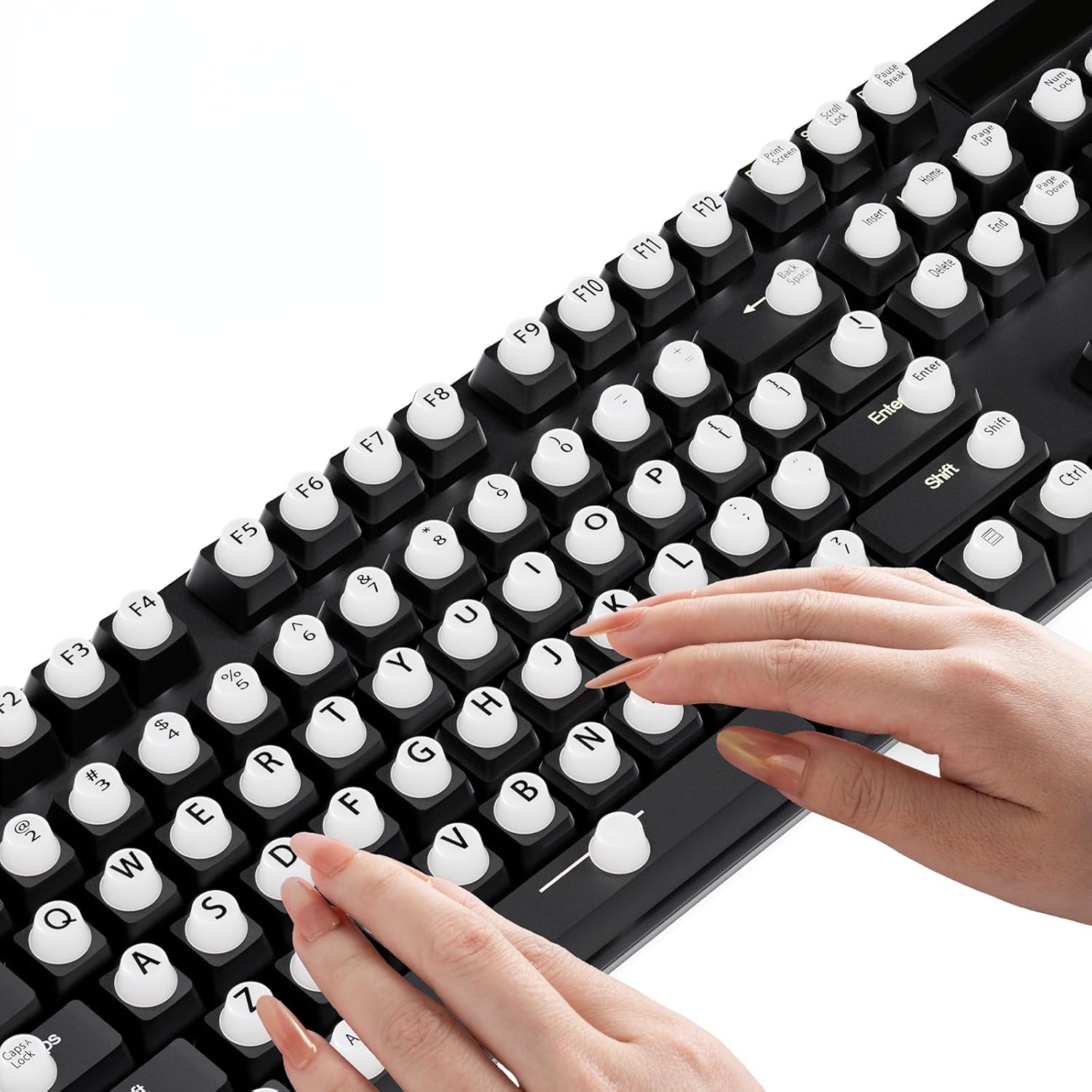 Keyboard Stickers - Large Letter Keyboard - QWERTY Layout - Low Vision Aids - Typing with Long Nails - 3D Silicone Keycaps - Laptop Accessories - Universal Round Keys - Wear-Resistant Replacement Letters - White - 64 Pieces