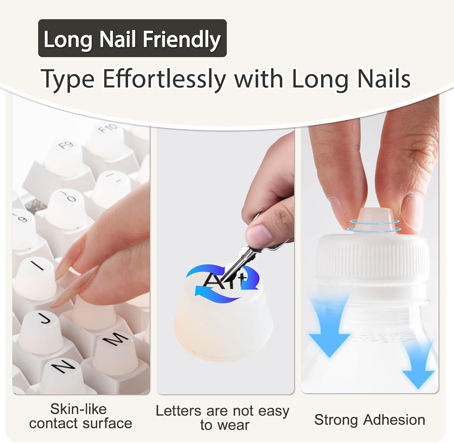 Keyboard Stickers - Large Letter Keyboard - QWERTY Layout - Low Vision Aids - Typing with Long Nails - 3D Silicone Keycaps - Laptop Accessories - Universal Round Keys - Wear-Resistant Replacement Letters - White - 64 Pieces