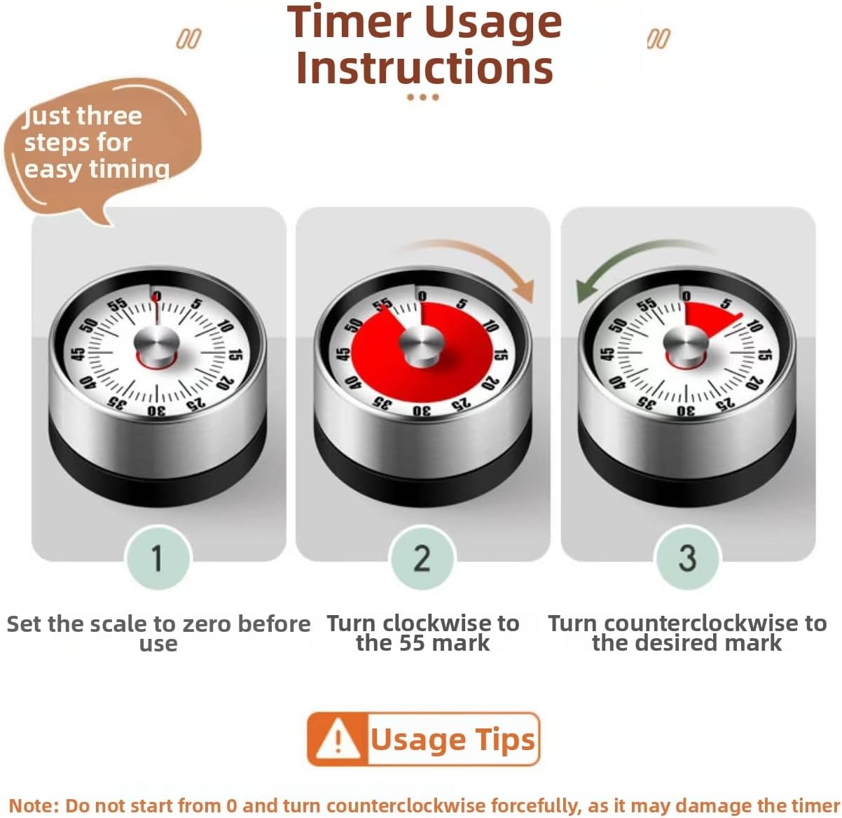 Kitchen Timer - Timer - Kitchen Timer - Egg Timer - Stopwatch - Mechanical Timer - Time Clock - Pomodoro - Kitchen Utensils - Cooking Utensils - Baking Utensils - Gadgets - Alarm Clock - Clock - Stainless Steel - Magnet - Cooking - White - 1 Piece