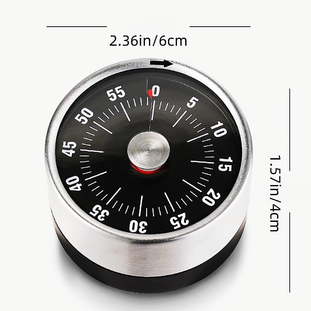 Kitchen Timer - Timer - Kitchen Timer - Egg Timer - Stopwatch - Mechanical Timer - Time Clock - Pomodoro - Kitchen Utensils - Cooking Utensils - Baking Utensils - Gadgets - Alarm Clock - Clock - Stainless Steel - Magnet - Cooking - Black - 1 Piece