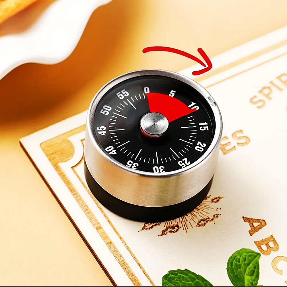 Kitchen Timer - Timer - Kitchen Timer - Egg Timer - Stopwatch - Mechanical Timer - Time Clock - Pomodoro - Kitchen Utensils - Cooking Utensils - Baking Utensils - Gadgets - Alarm Clock - Clock - Stainless Steel - Magnet - Cooking - Black - 1 Piece