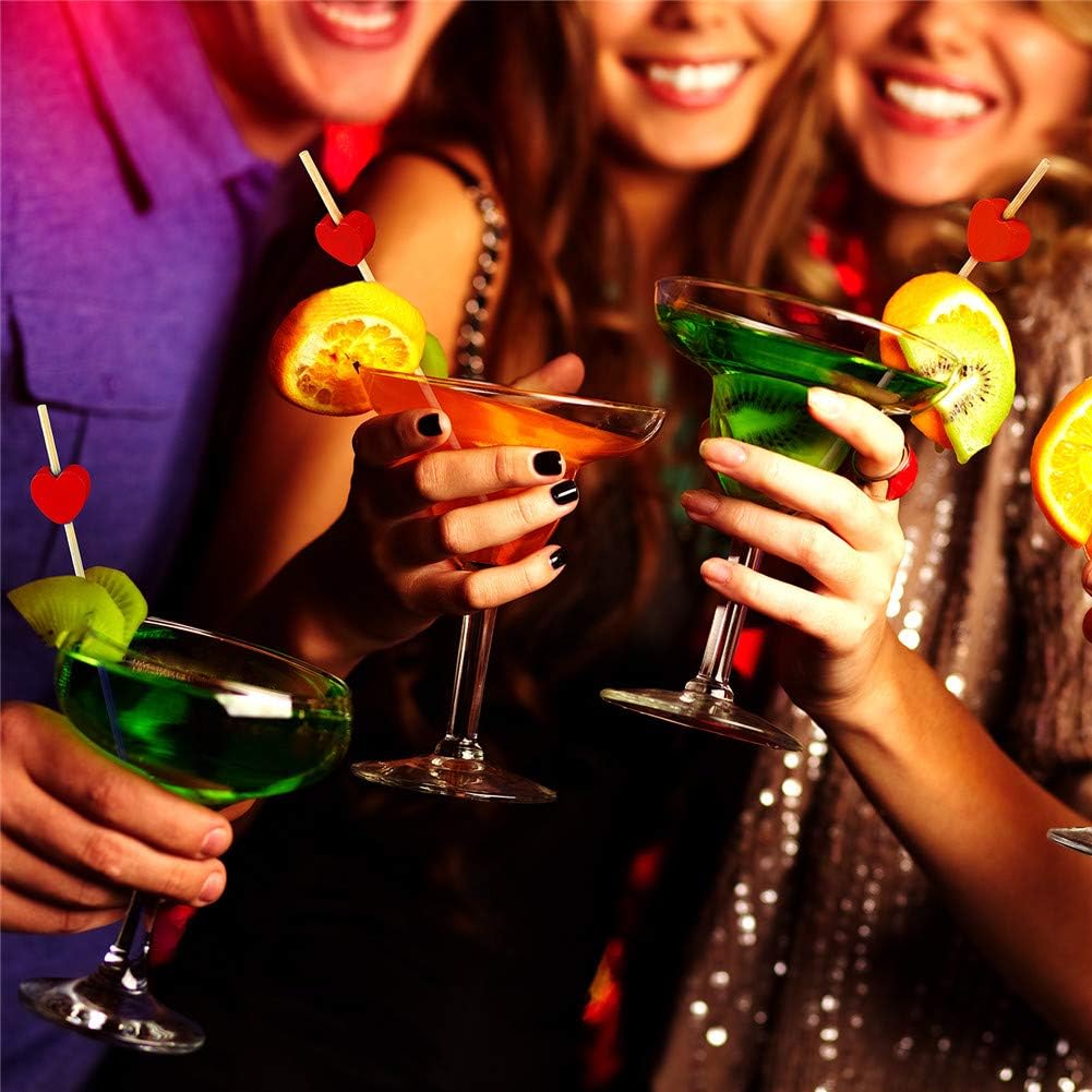 Cocktail sticks - Satay sticks - Tapas sticks - Hearts - Party supplies - Snacks - Valentine's Day - Wedding - Love - Decoration - Snacks - High Tea - Treat - Buffet - Cheese sticks - Wood - Bamboo - 12 cm - Red - 100 Pieces