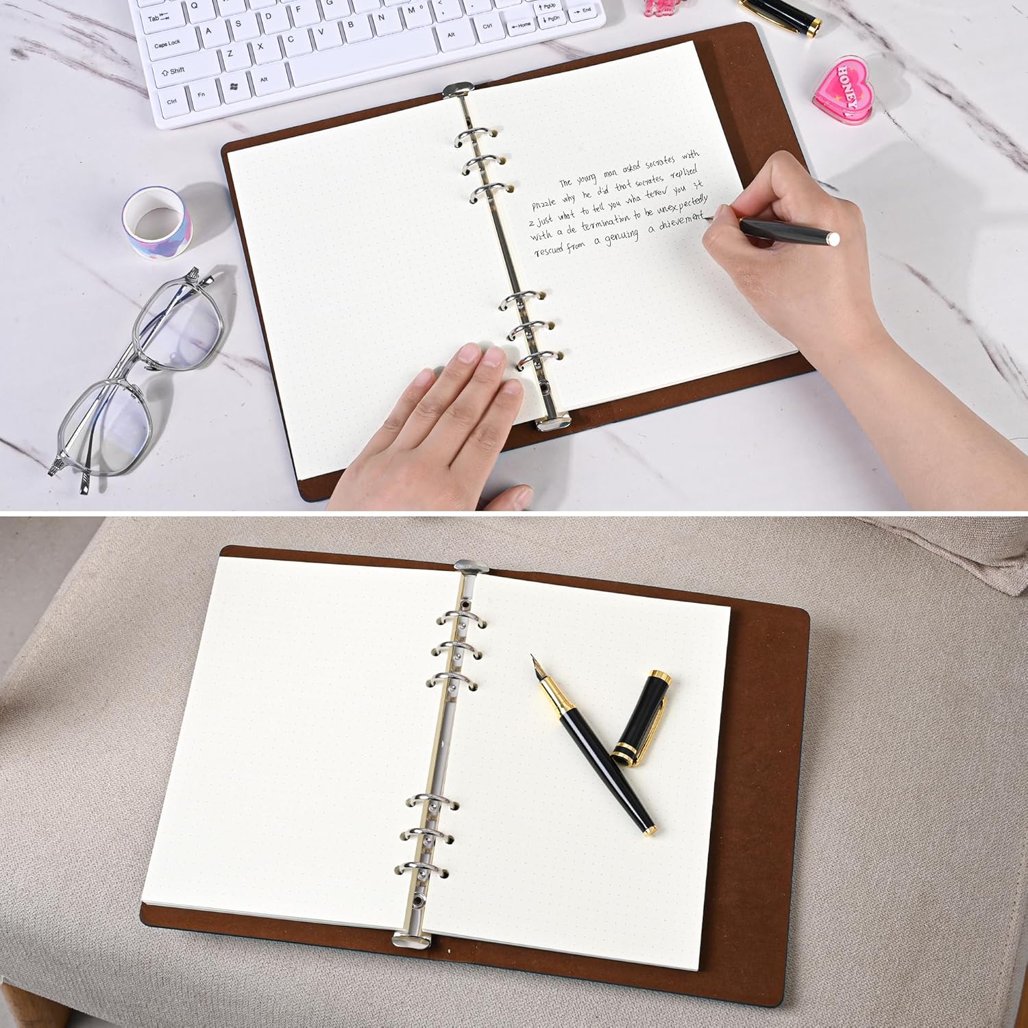 Notebook Refill A5 - Ring Binder Paper 6 Holes - Agenda Refill - Bullet Journal Paper - Refillable Notepad - Writing Paper - Planner Inserts - Office Supplies - School Supplies - Drawing and Sketching -Dotted Dots - White - 5 Pieces