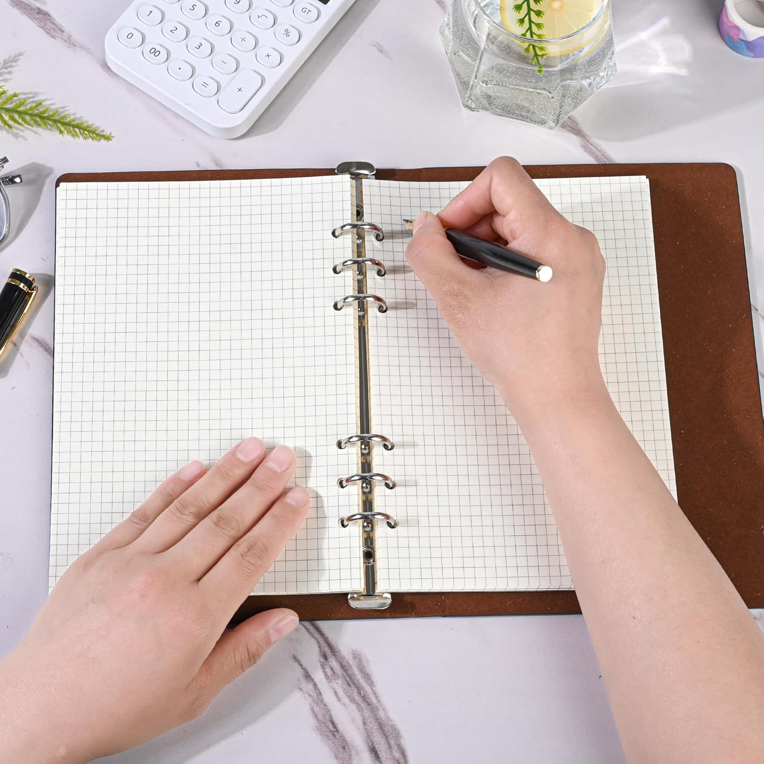 Notebook Refill A5 - Ring Binder Paper 6 Holes - Agenda Refill - Bullet Journal Paper - Refillable Notepad - Writing Paper - Planner Inserts - Office Supplies - School Supplies - Math Notebook -Checked White Graph Paper - 5 Pieces