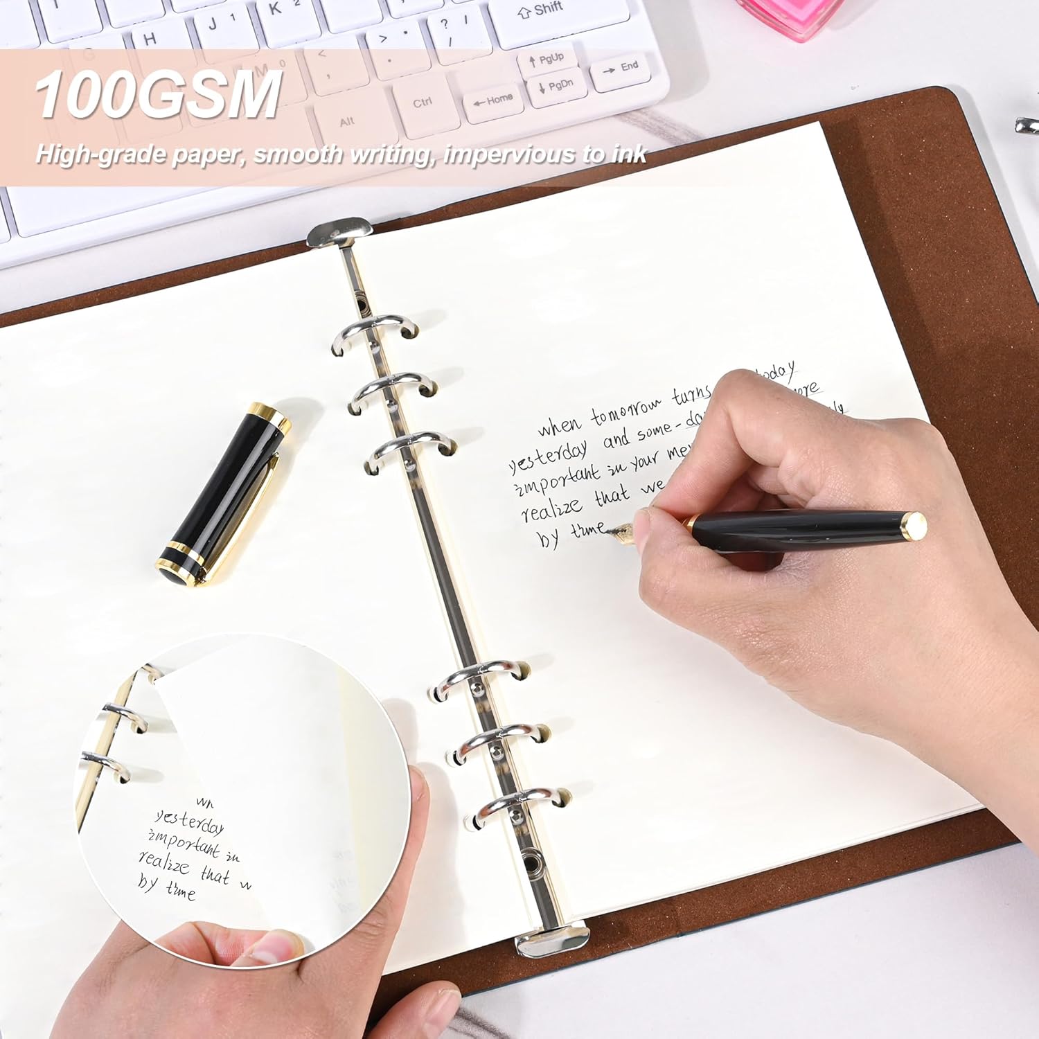 Notebook Refill A5 - Ring Binder Paper 6 Holes - Agenda Refill - Bullet Journal Paper - Refillable Notepad - Writing Paper - Planner Inserts - Office Supplies - School Supplies - Blank Sketch Paper -No Lines - White - 5 Pieces