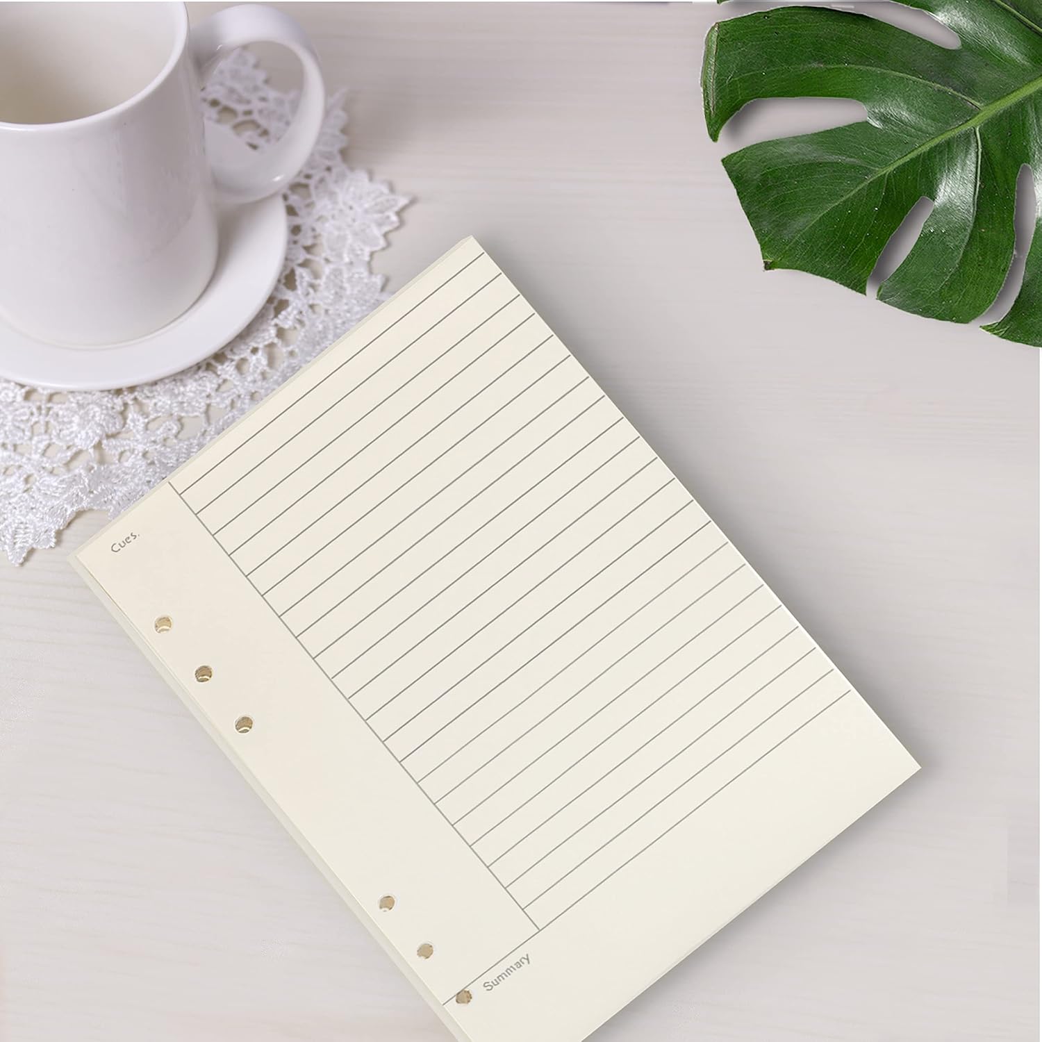 Notebook Refill A5 - Ring Binder Paper 6 Holes - Agenda Refill - Bullet Journal Paper - Refillable Notepad - Writing Paper - Planner Inserts - Office Supplies - School Supplies - Summary Making -Cornell Method - White - 5 Pieces