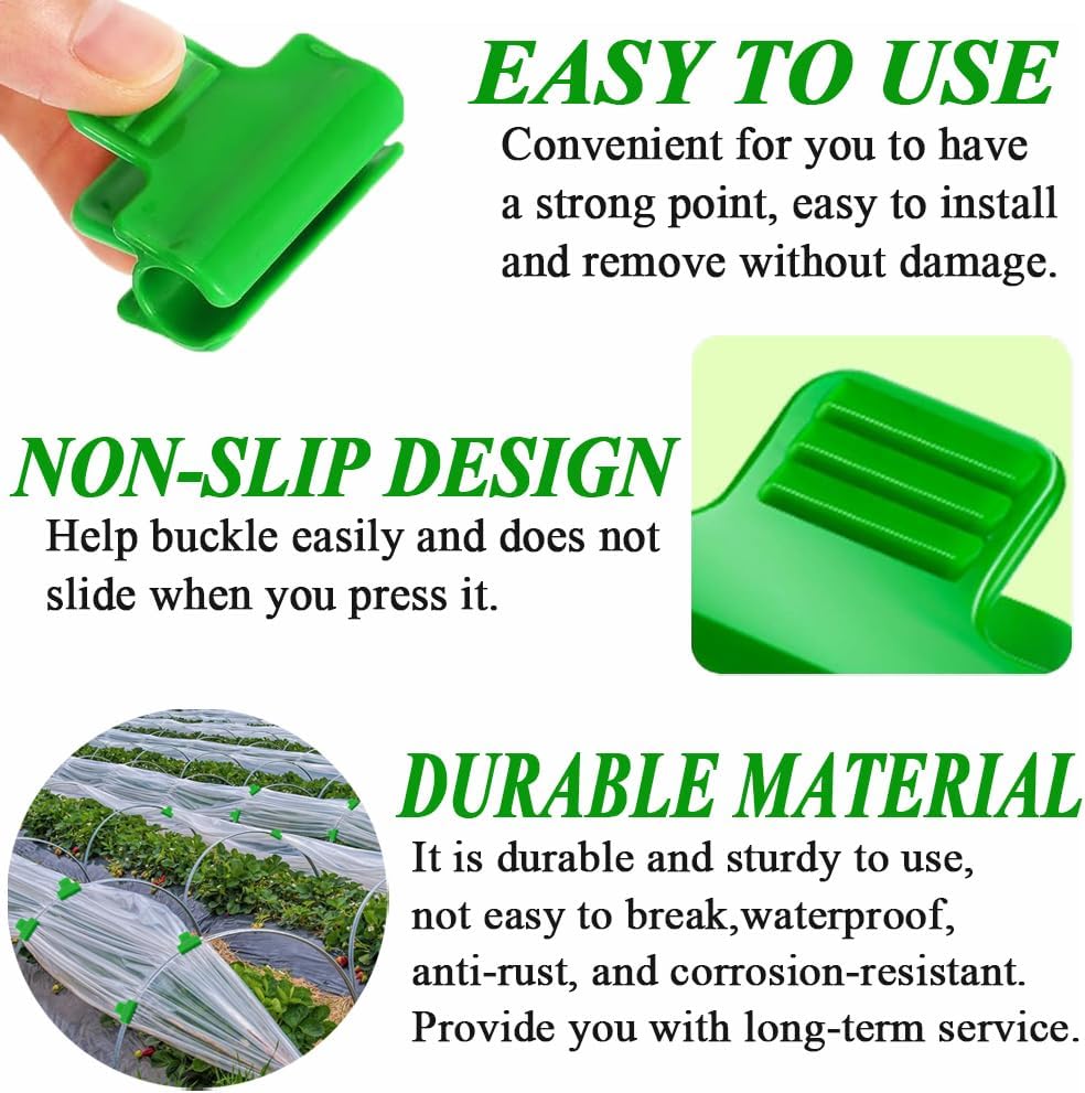 Greenhouse Clamps - Foil Clips - Pipe Clamps 11mm - Greenhouse Clips - Greenhouse Mounting - Tunnel Arch Clips - Vegetable Garden Accessories - Greenhouse - Fleece Cloth Holders - Bird Net Clamp - Insect Mesh Mounting - Garden Supplies - Plastic - Green -