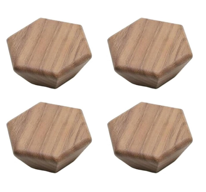 Furniture Knobs - Drawer Knobs - Cabinet Knobs - Furniture Handles - Kitchen Handles - Door Handles - Cabinet Handles - Furniture Hardware - Kitchen Hardware - Handles - Walnut - Wood - Wooden - Hexagon - Hexagon - Geometric - Design - Walnut - Set of 4