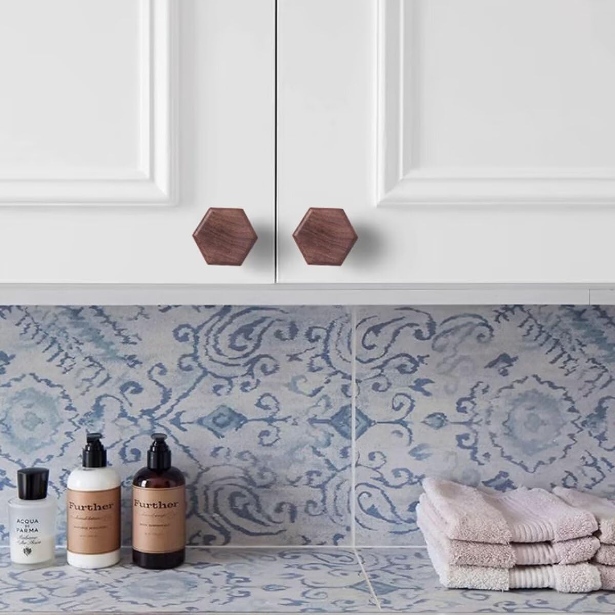 Furniture Knobs - Drawer Knobs - Cabinet Knobs - Furniture Handles - Kitchen Handles - Door Handles - Cabinet Handles - Furniture Hardware - Kitchen Hardware - Handles - Walnut - Wood - Wooden - Hexagon - Hexagon - Geometric - Design - Walnut - Set of 4