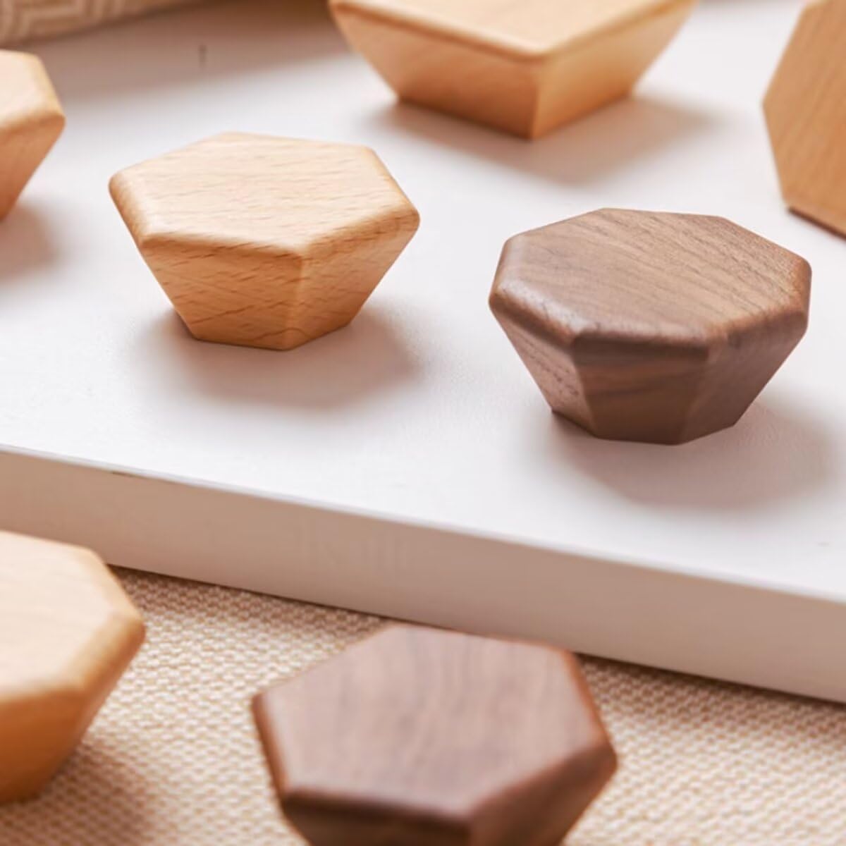 Furniture Knobs - Drawer Knobs - Cabinet Knobs - Furniture Handles - Kitchen Handles - Door Handles - Cabinet Handles - Furniture Hardware - Kitchen Hardware - Handles - Walnut - Wood - Wooden - Hexagon - Hexagon - Geometric - Design - Walnut - Set of 4