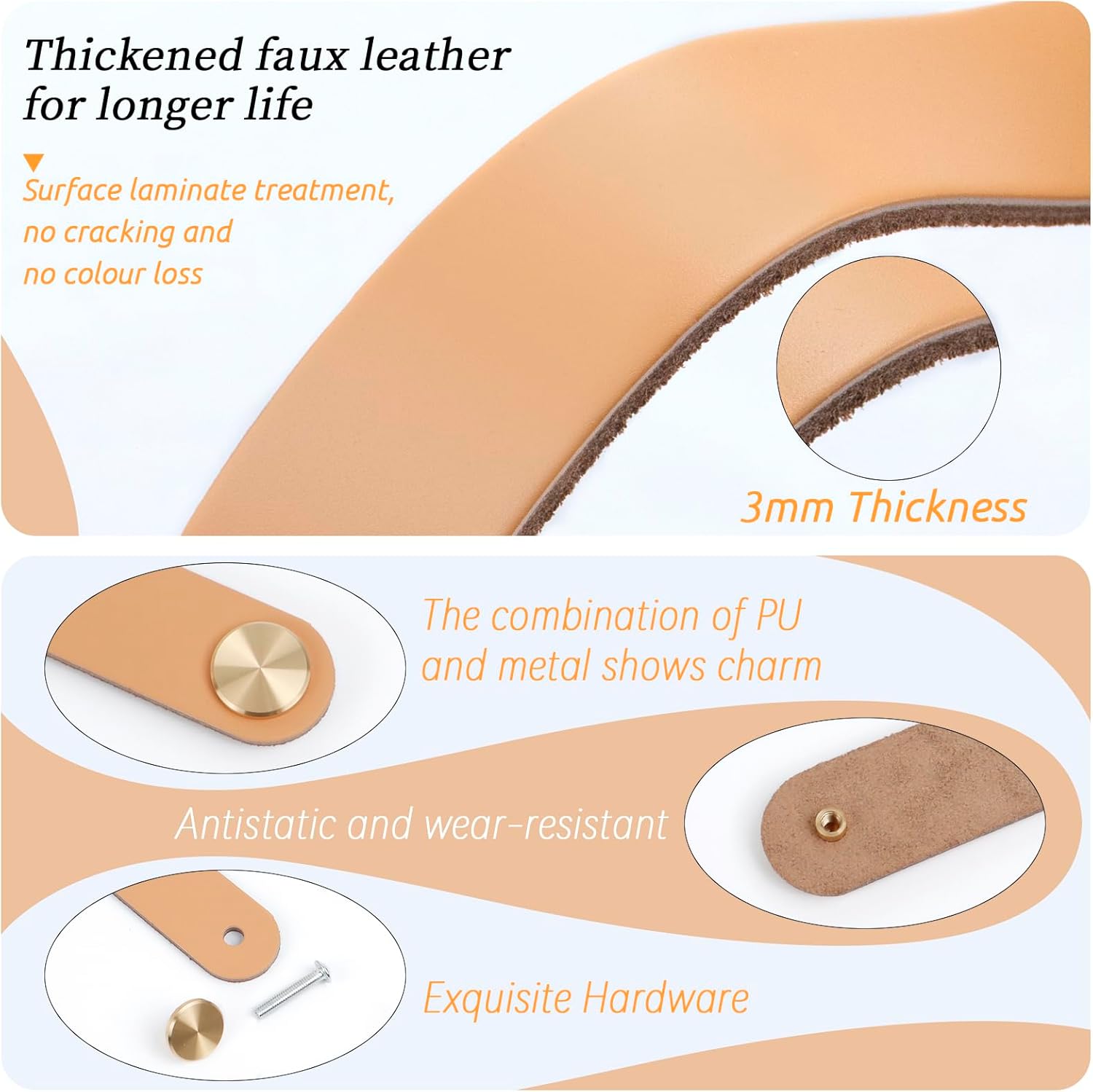 Leather Handles - Furniture Handles - Kitchen Handles - Door Handles - Cabinet Handles - Drawer Knobs - Furniture Hardware - Kitchen Hardware - Handles - Leather - Leather - Kitchen Renovation - Industrial - Brass - Knobs - Loops - Loop - Nude - Set of 6