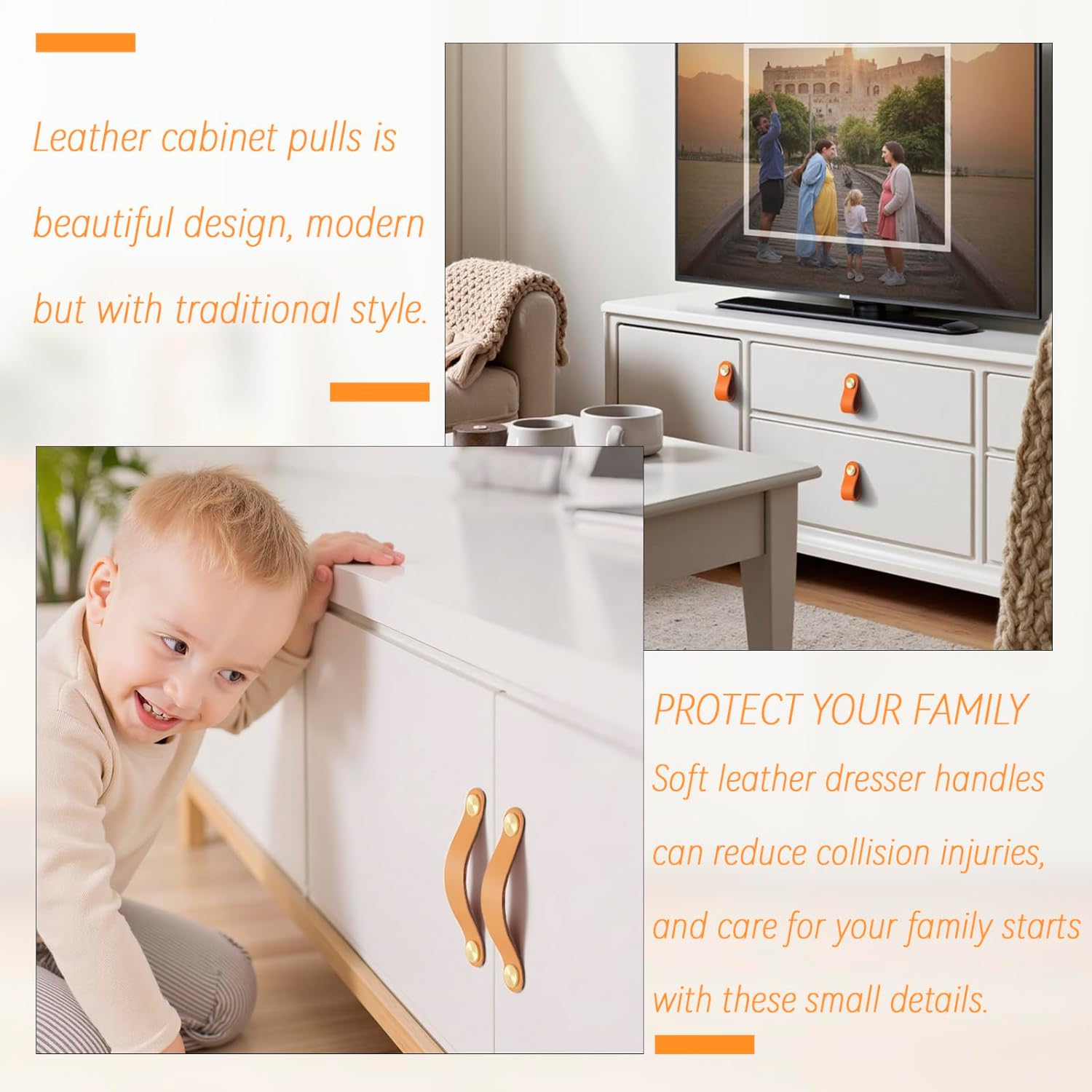 Leather Handles - Furniture Handles - Kitchen Handles - Door Handles - Cabinet Handles - Drawer Knobs - Furniture Hardware - Kitchen Hardware - Handles - Leather - Leather - Kitchen Renovation - Industrial - Brass - Pitch 128mm - Handles - Caramel - Set o