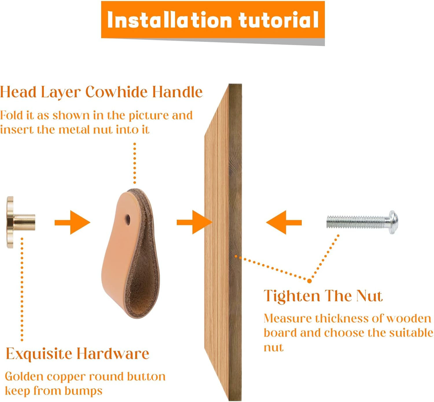 Leather Handles - Furniture Handles - Kitchen Handles - Door Handles - Cabinet Handles - Drawer Knobs - Furniture Hardware - Kitchen Hardware - Handles - Leather - Leather - Kitchen Renovation - Industrial - Brass - Knobs - Loops - Loop - Cognac - Set of