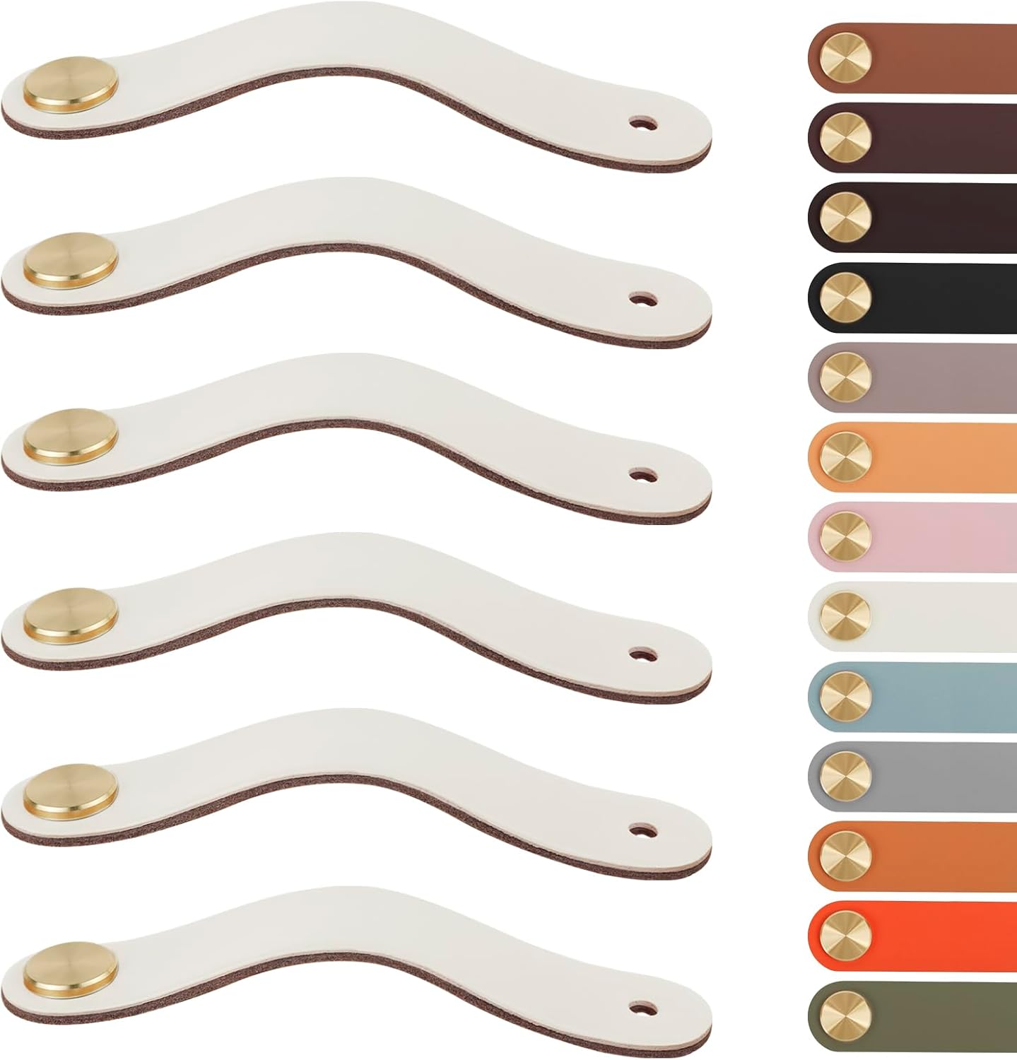 Leather Handles - Furniture Handles - Kitchen Handles - Door Handles - Cabinet Handles - Drawer Knobs - Furniture Hardware - Kitchen Hardware - Handles - Leather - Leather - Kitchen Renovation - Scandinavian - Brass - Knobs - Loops - Loop - Ivory - Set of