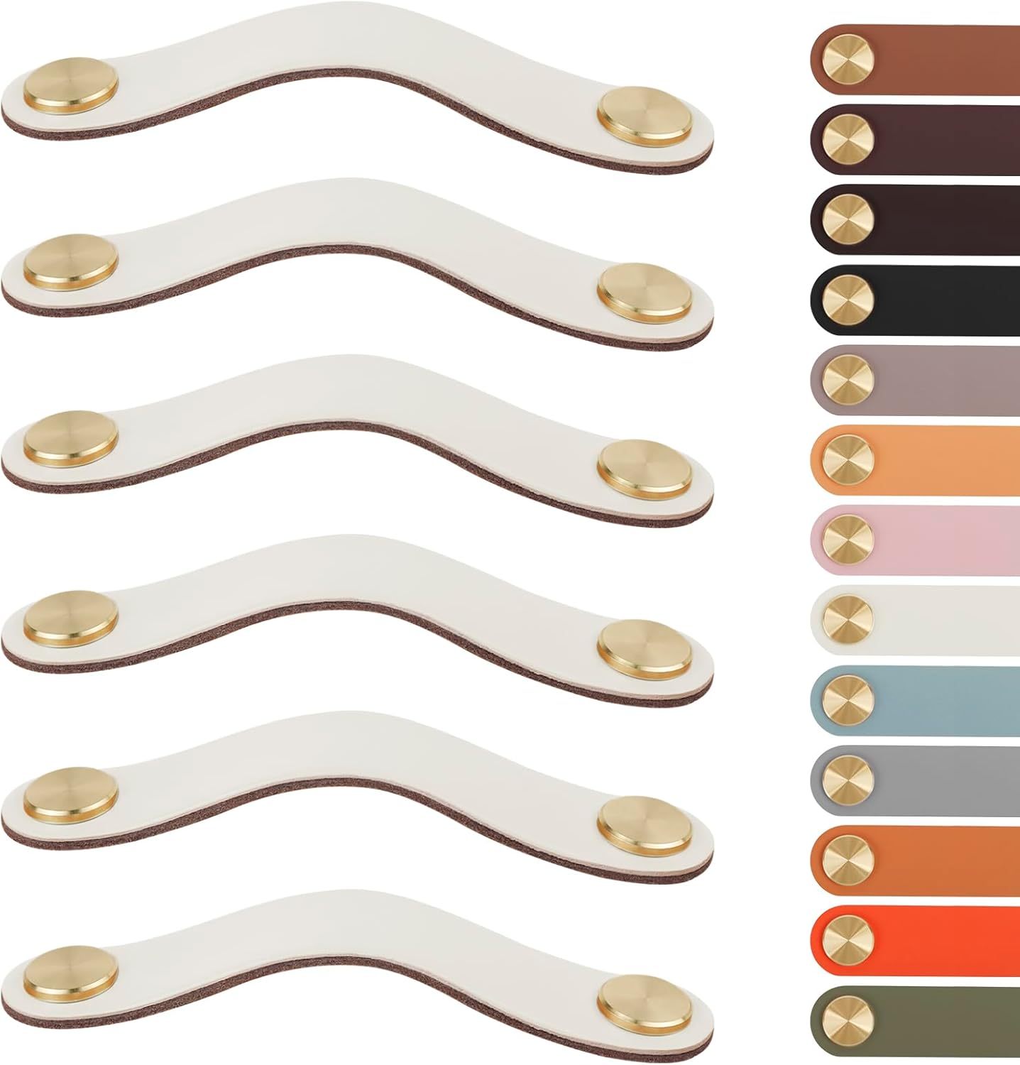 Leather Handles - Furniture Handles - Kitchen Handles - Door Handles - Cabinet Handles - Drawer Knobs - Furniture Hardware - Kitchen Hardware - Handles - Leather - Leather - Kitchen Renovation - Scandinavian - Brass - Pitch 128mm - Handles - Ivory - Set o