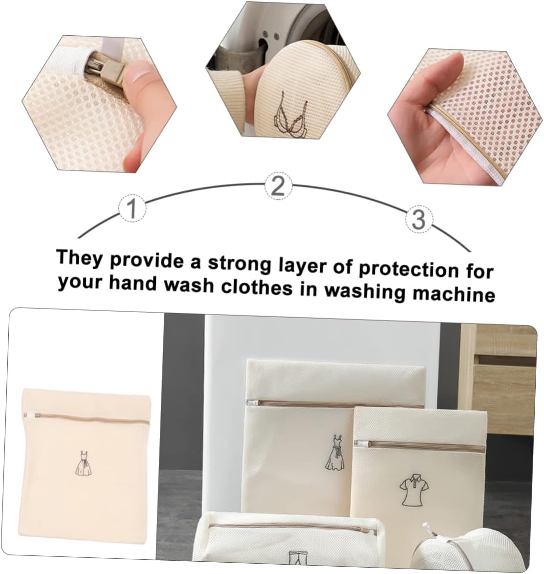 Laundry Bags - Laundry Bag Set - Laundry Net - Laundry Nets - Bra Wash Bag - Lingerie Wash Bag - Clothing Protection - Washing Machine - Protection - Organizer - Travel Organizer - Mesh - Fine Mesh - Honeycomb - Luxury - Embroidery - Beige - Set of 6