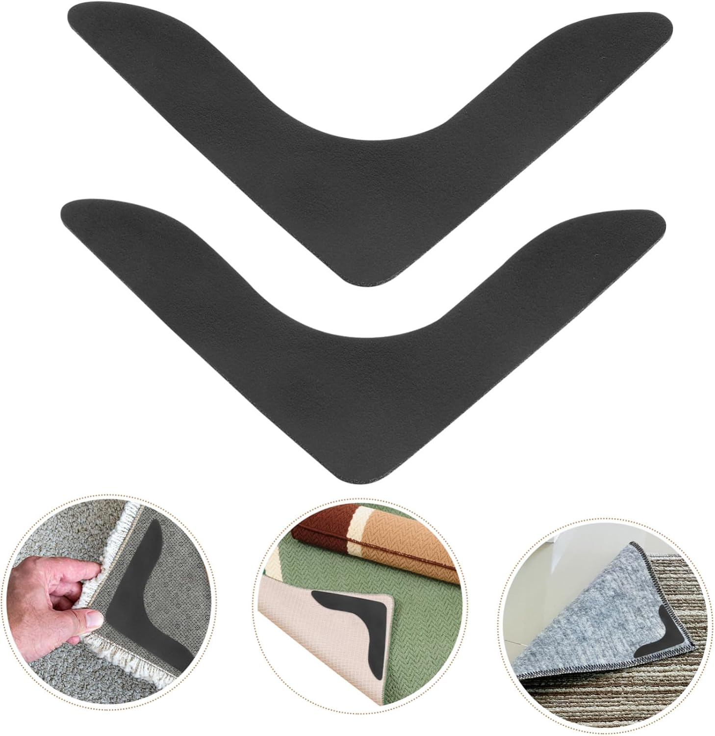 Carpet stoppers - Anti-slip mat - Rug grippers - Rug stopper - Anti-slip stickers - Rug fixer - Carpet undermat - Sofa cover stopper - Stair mat stopper - Corner grippers - Reusable - Black - 8 Pieces