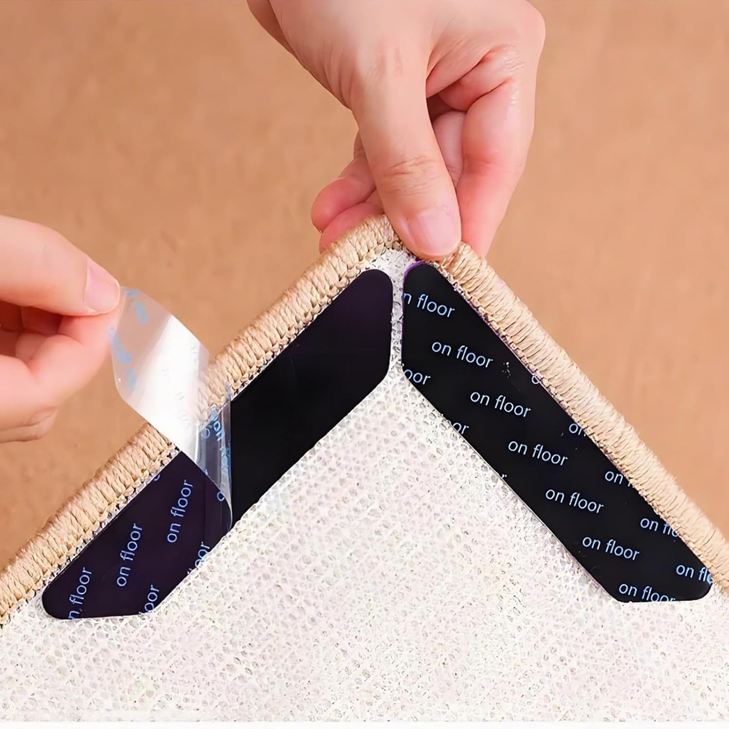 Carpet stoppers - Anti-slip mat - Rug grippers - Rug stopper - Anti-slip stickers - Rug fixer - Sofa cover stopper - Carpet undermat - Stair mat stopper - Self-adhesive - XL Grippers - Black - 8 Pieces