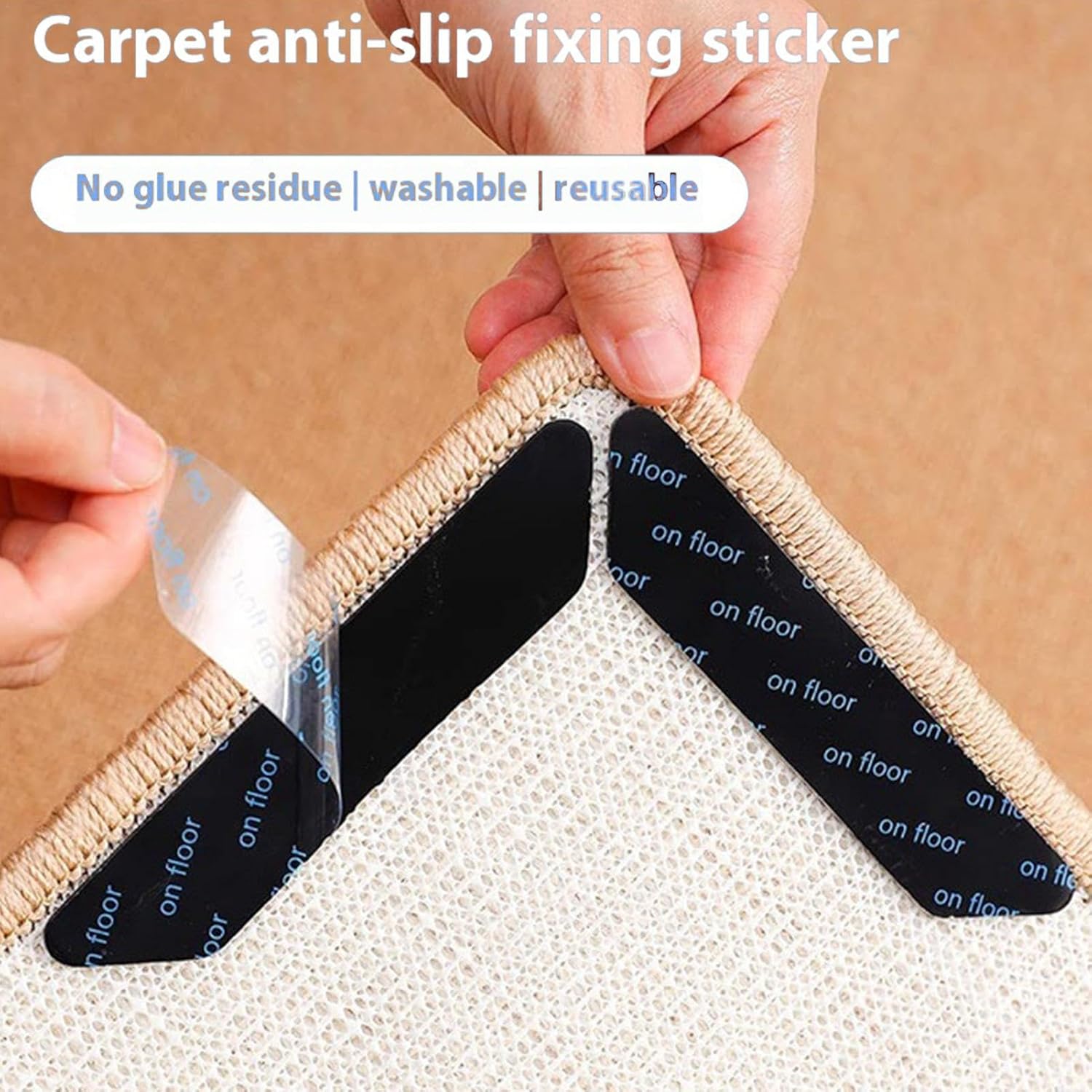 Carpet stoppers - Anti-slip mat - Rug grippers - Rug stopper - Anti-slip stickers - Rug fixer - Sofa cover stopper - Ultra-thin stopper - Carpet undermat - Discreet - Sofa stopper - Black - 4 Pieces