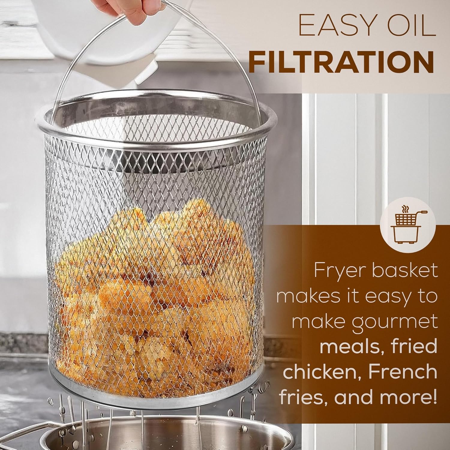 Deep fryer with basket - Stainless steel deep fryer - Kitchen accessories - Oil pan - Induction pan - Deep fryer - Pasta pan - Kitchen utensils - Stainless steel pot - Mini deep fryer - Cooking accessories - Deep fryer - Oil can - Kitchen utensils - 2.0L