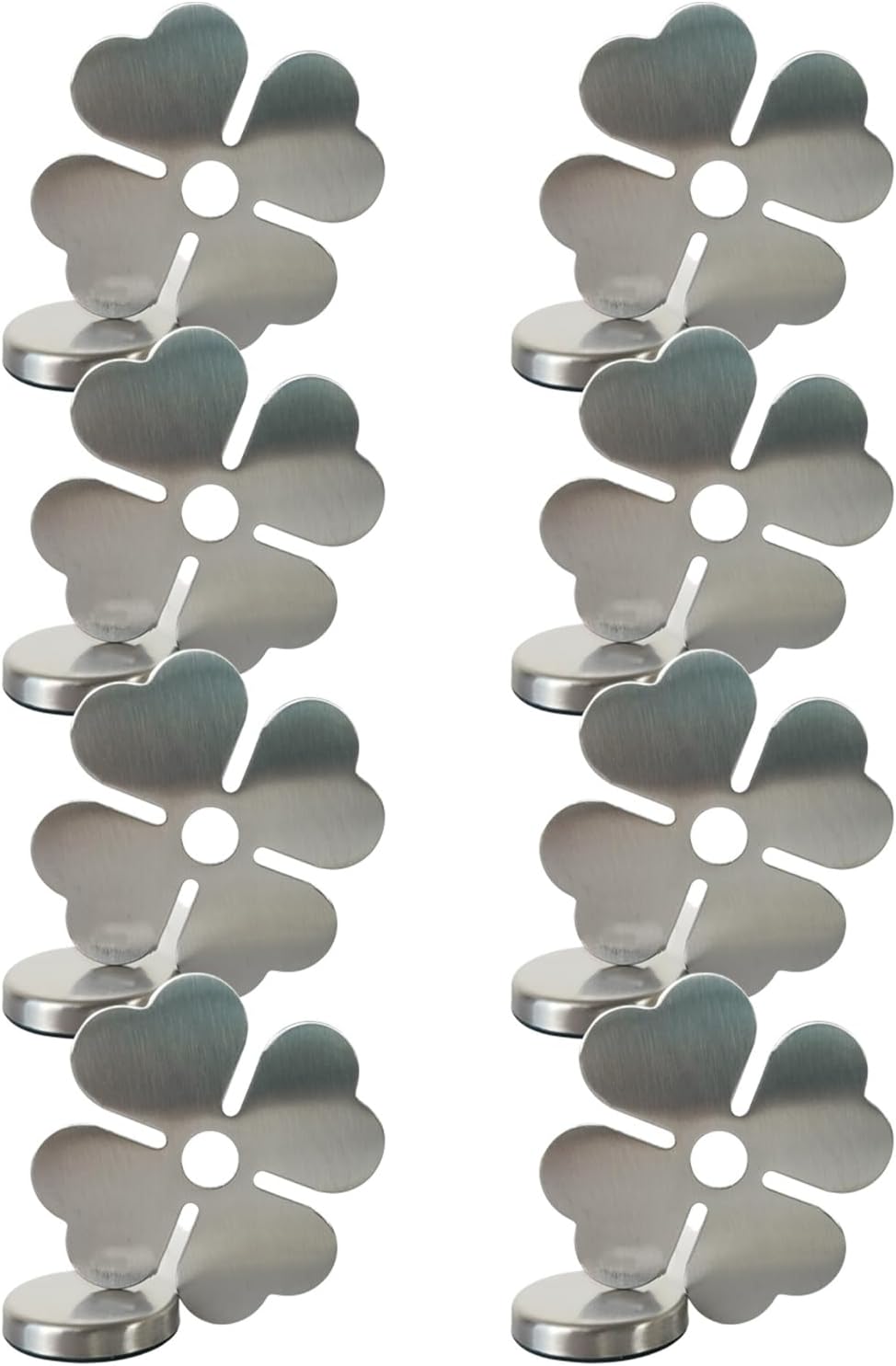 Tablecloth clips - Tablecloth weights - Magnetic clips - Tablecloth holder - Garden accessories - Picnic accessories - Windstopper tablecloth - Table accessories - Outdoor dining - Magnetic weight - Clover design - Silver - 8 pieces